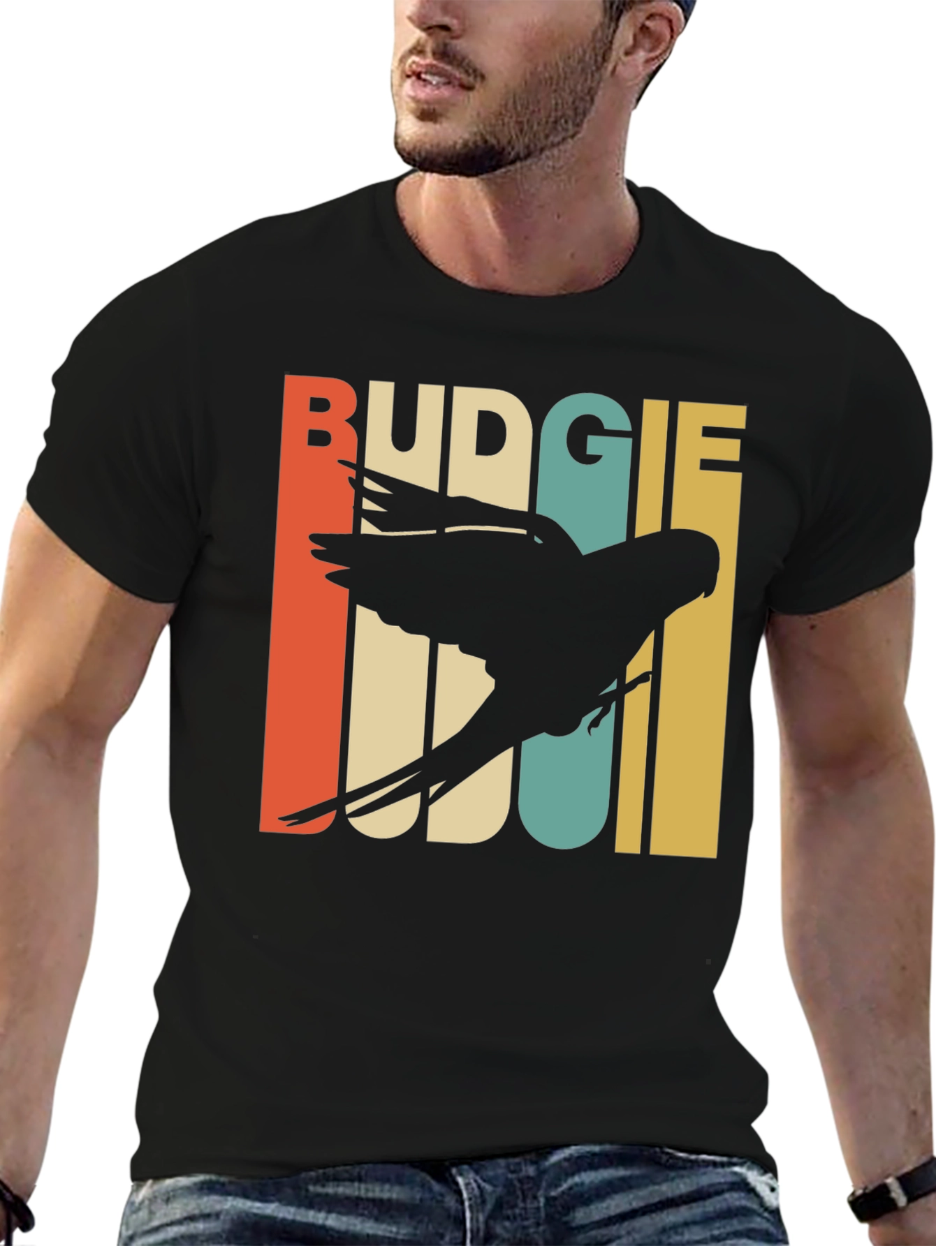 Black Retro Budgie T-Shirt view 6