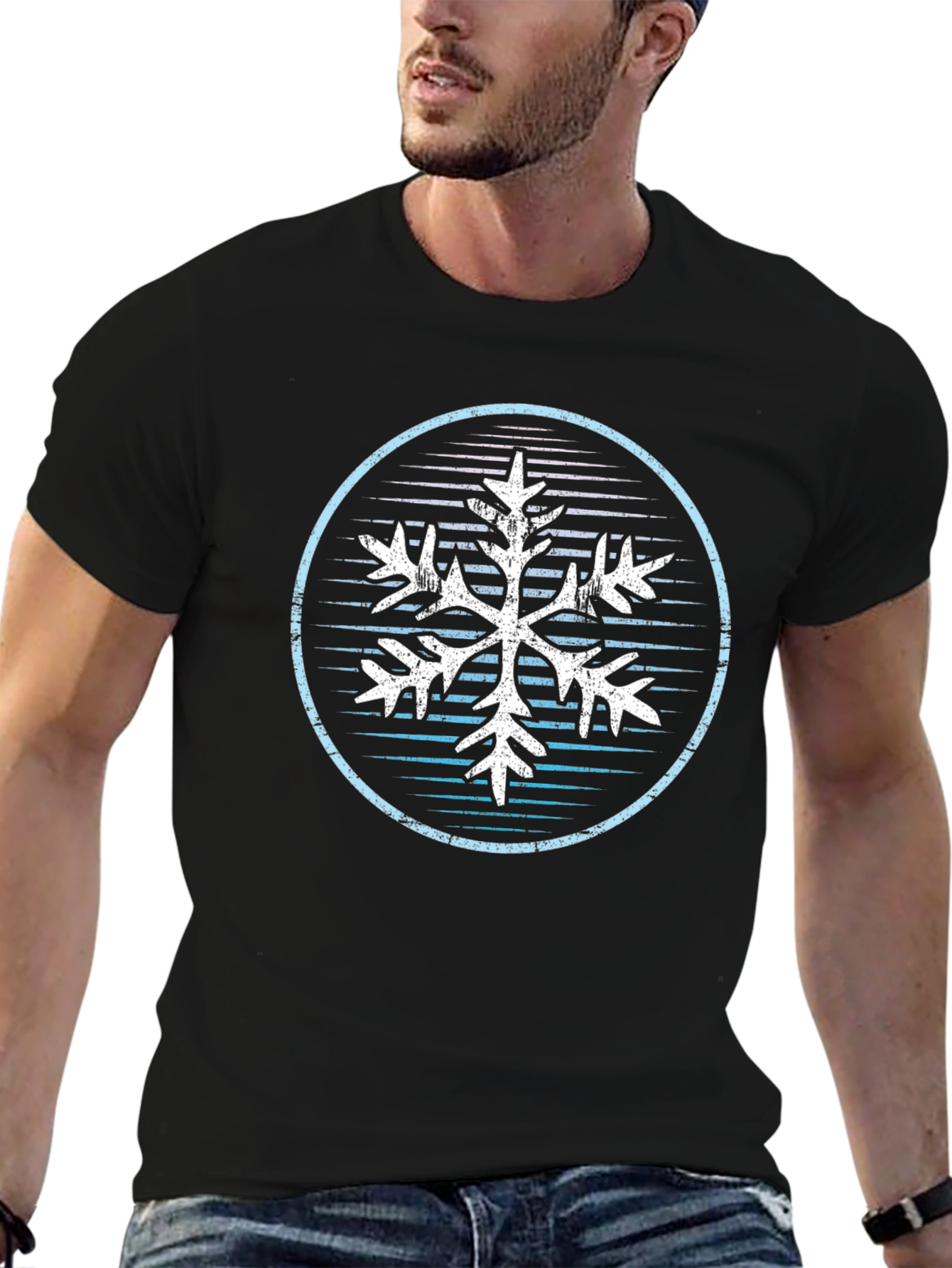 Black Cool Snowflake Graphic Tee - Black Cotton Blend view 6
