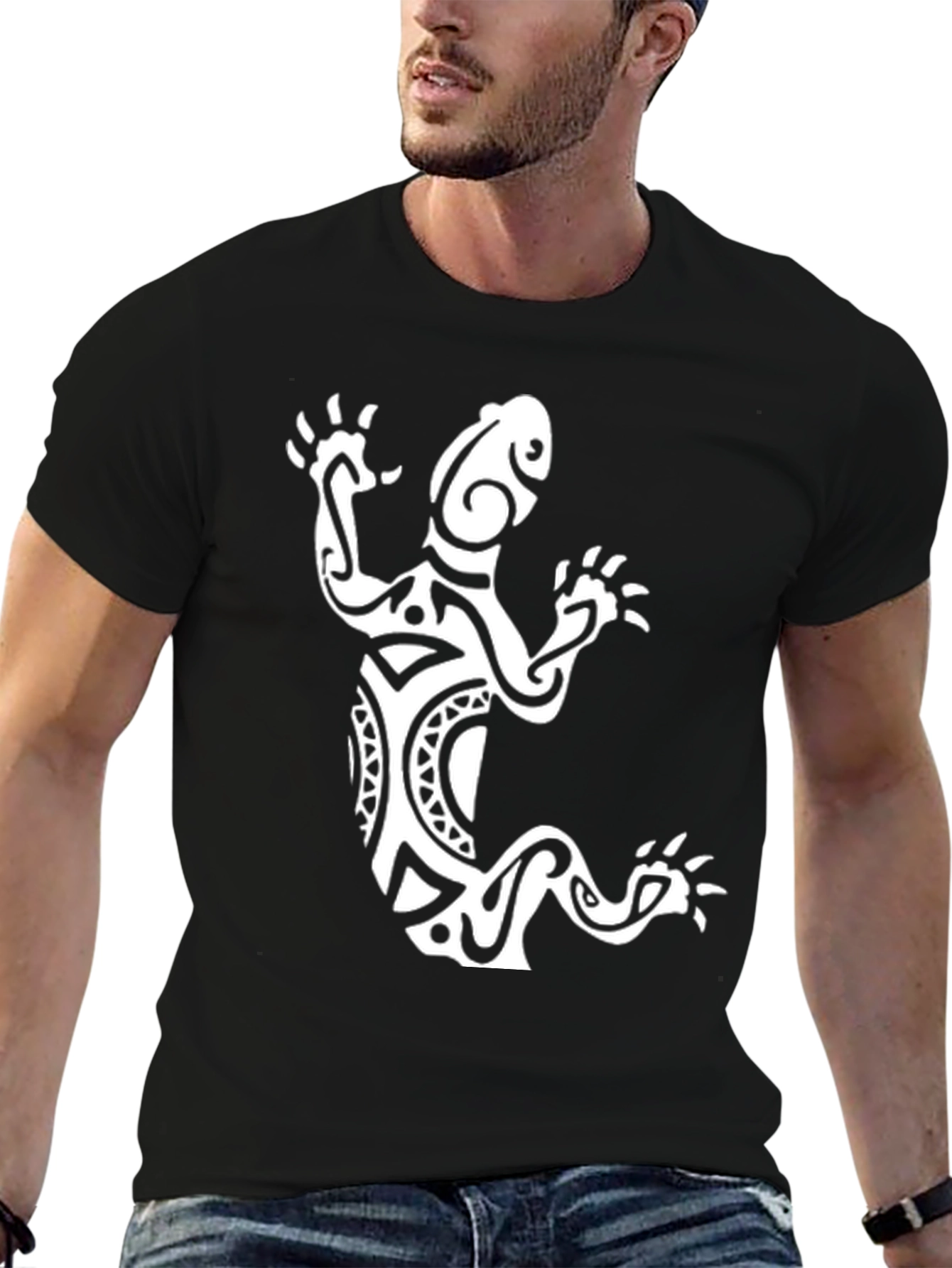 Black Tribal Lizard Graphic Tee - Black view 6
