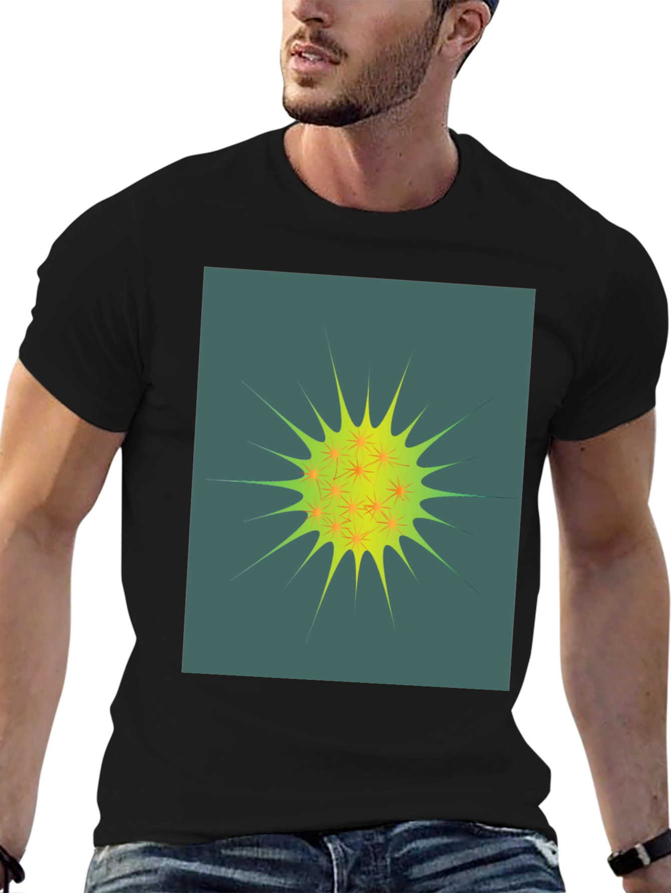 Black Abstract Spiky Graphic Tee - Unisex Black T-Shirt view 6