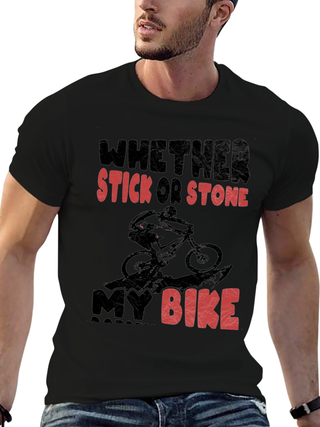 Black Mountain Biking T-Shirt - Whether Stick Or Stone My Bike view 6