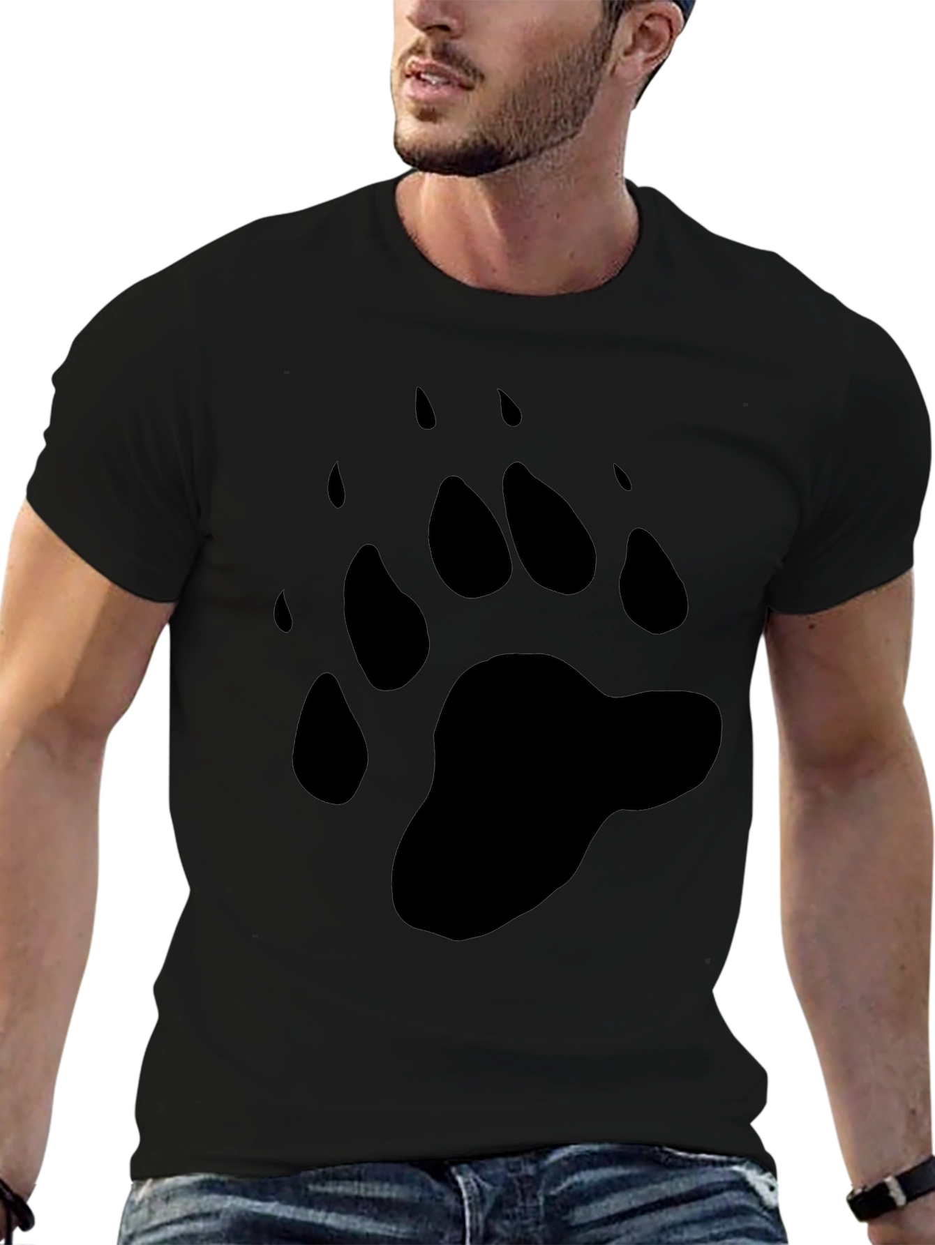 Black Bear Paw Print Black Graphic Tee view 6