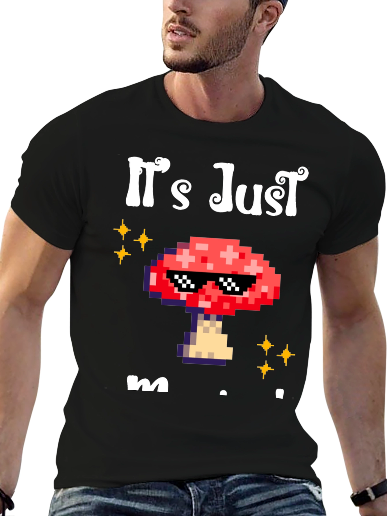 Black It's Just Mushroom T-Shirt view 6