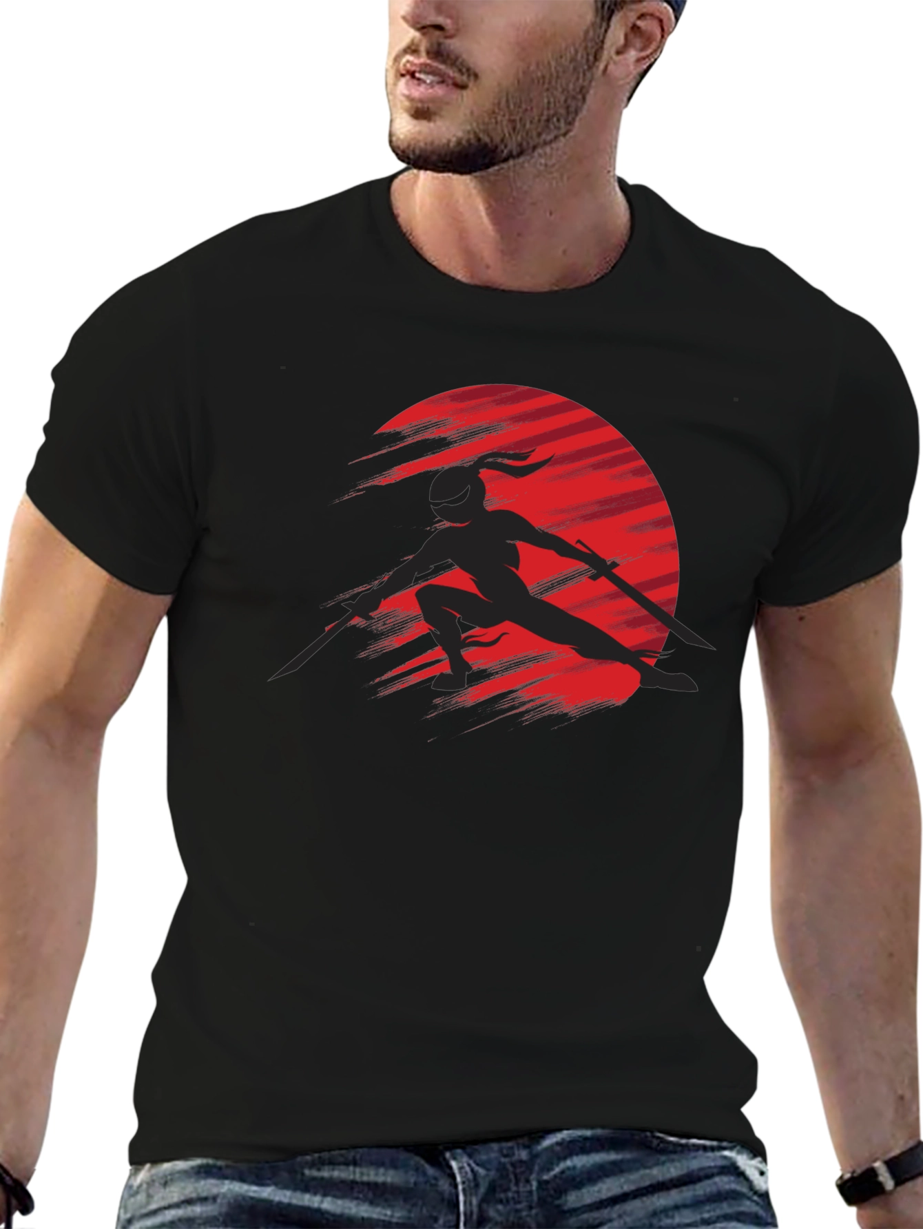 Black Ninja Silhouette Graphic Black T-Shirt view 6