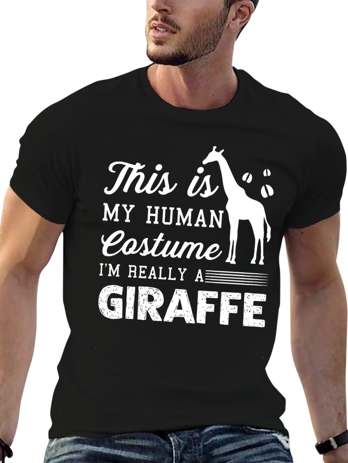 Black Funny Giraffe Costume T-Shirt view 6