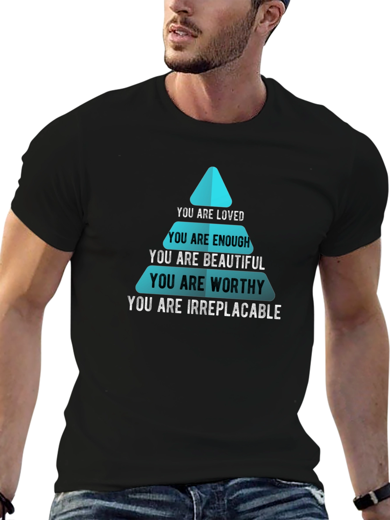 Black Motivational T-Shirt - You Are Loved, Enough, Worthy, Beautiful view 6