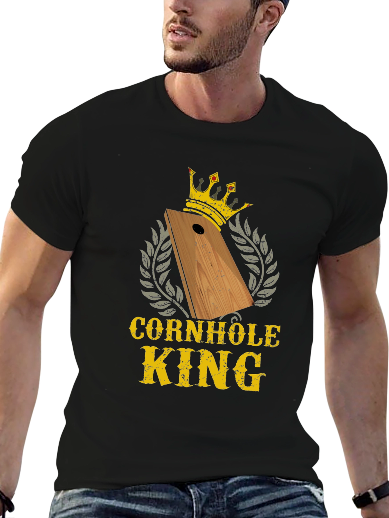 Black Cornhole King T-Shirt - Funny Game Tournament Tee view 6