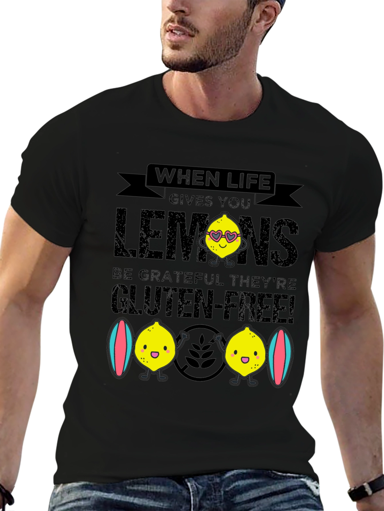 Black Funny Gluten-Free Lemon Graphic Tee view 6