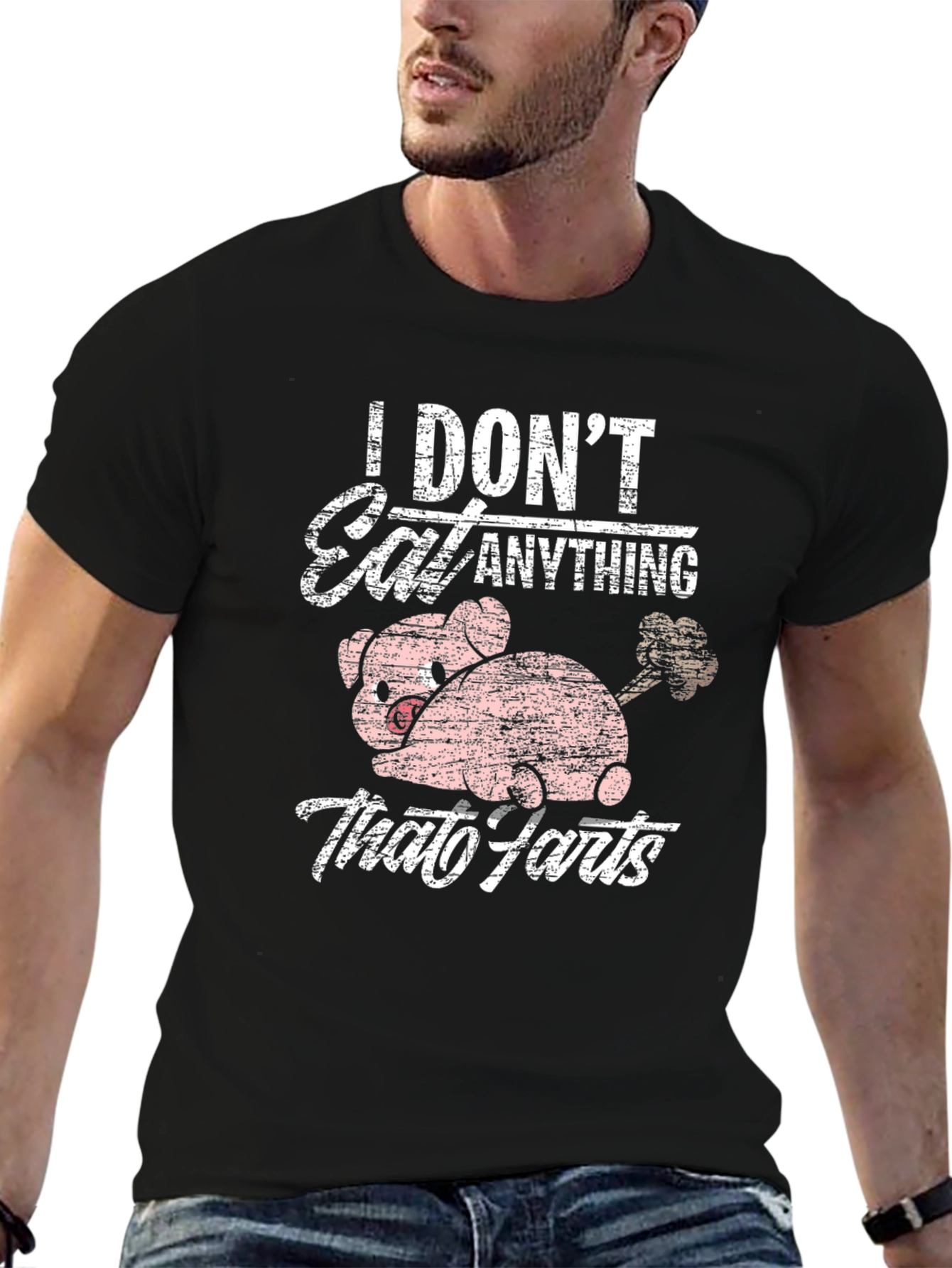 Black Vegan Humor T-Shirt - I Don't Eat Anything That Farts view 6