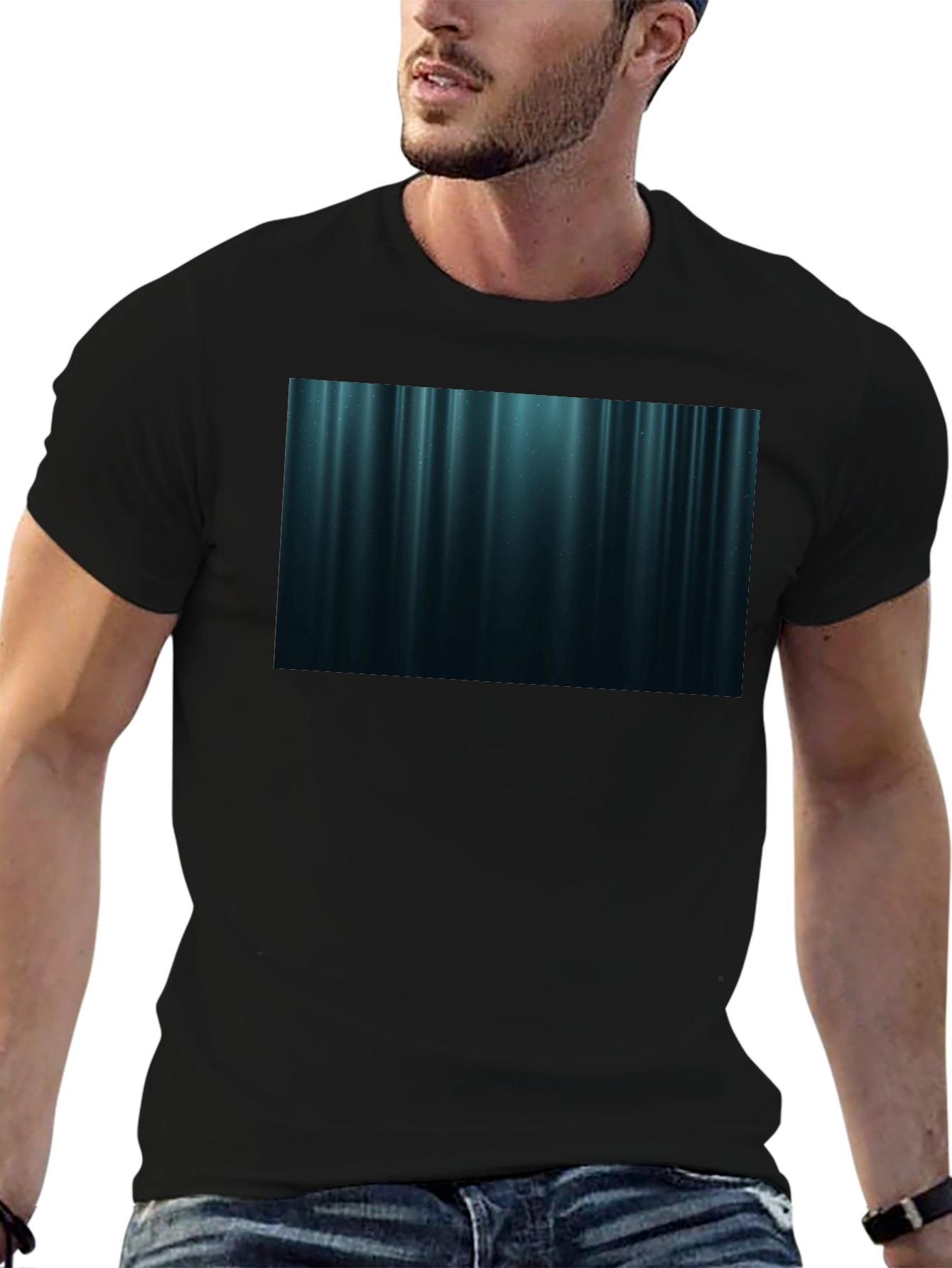 Black Abstract Vertical Stripe T-Shirt - Black view 6