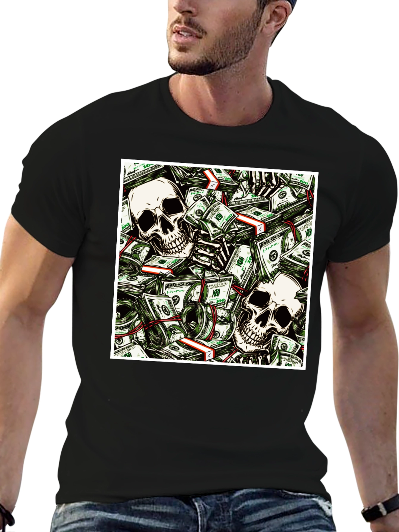 Black Skull Money Graphic Tee - Unisex view 6