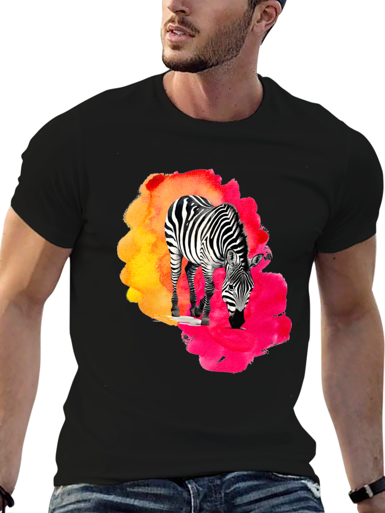 Black Zebra Splash Graphic Tee - Black Cotton Blend view 6