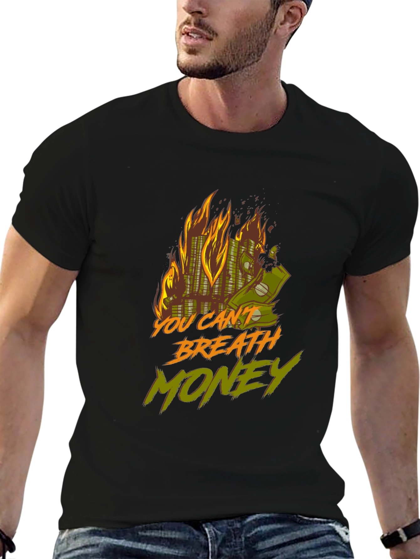 Black Burning Money Graphic Tee view 6