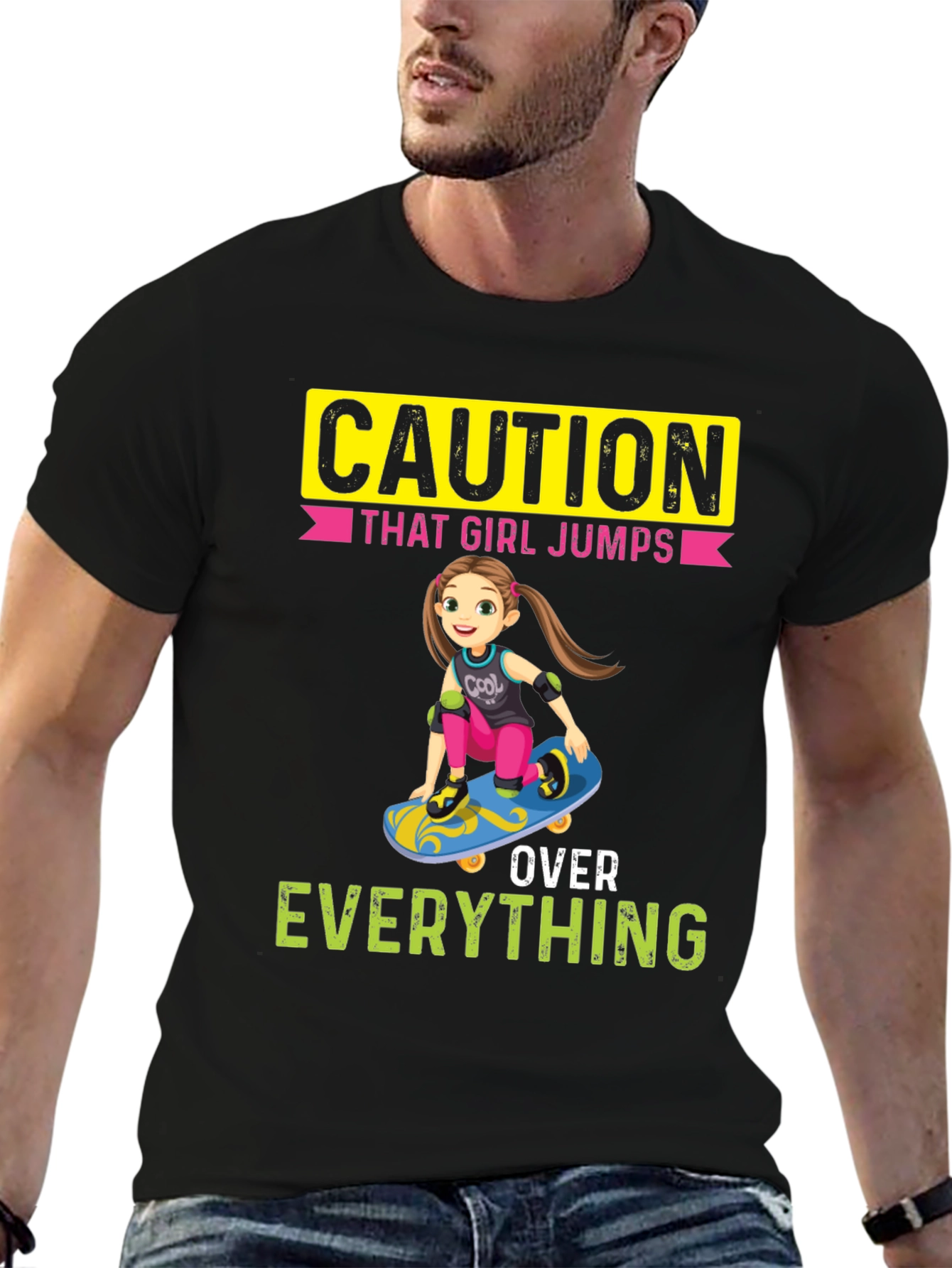 Black Caution: That Girl Jumps Over Everything Graphic Tee view 6
