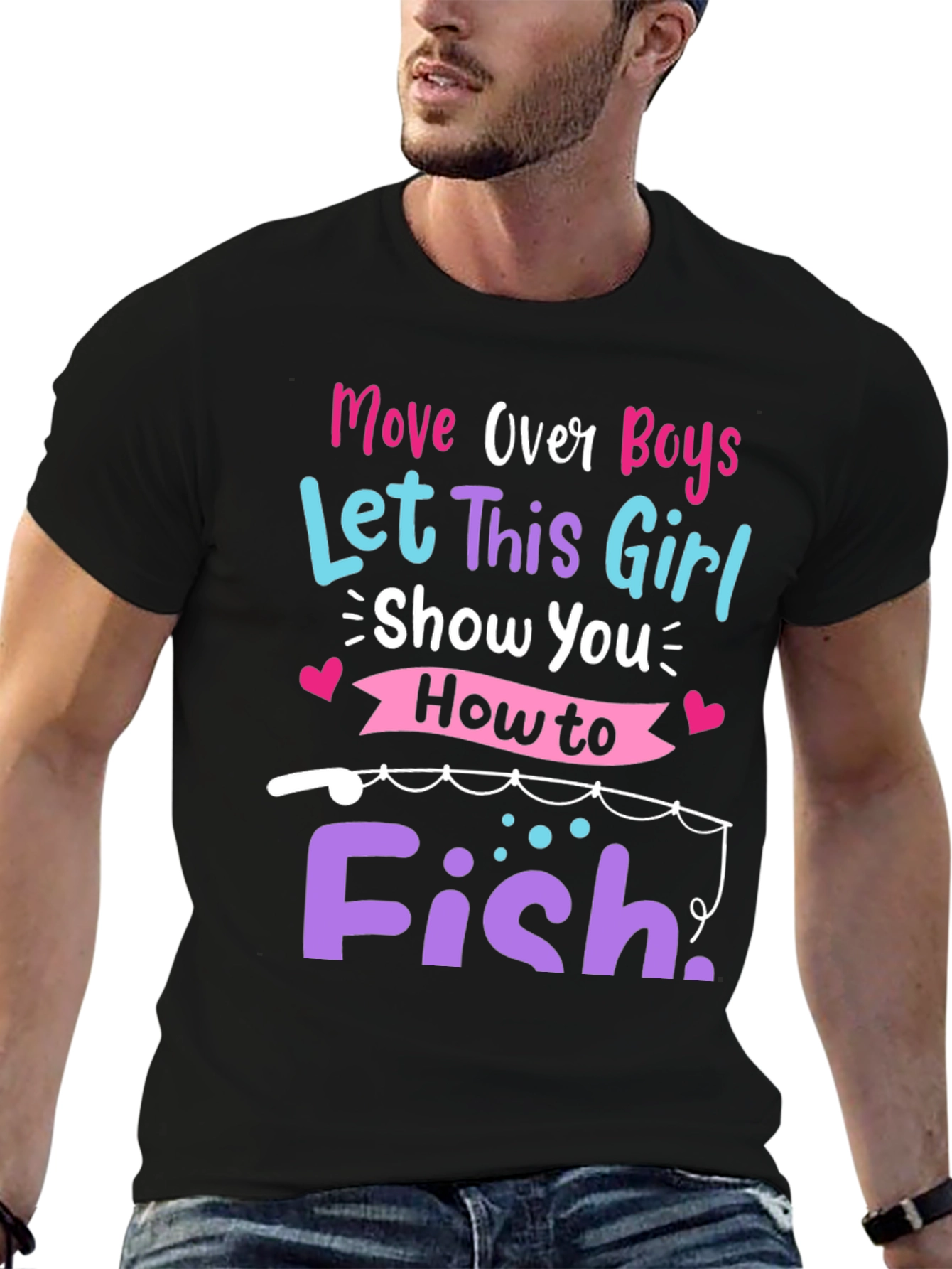 Black Fishing Girl's T-Shirt - "Move Over Boys" view 6
