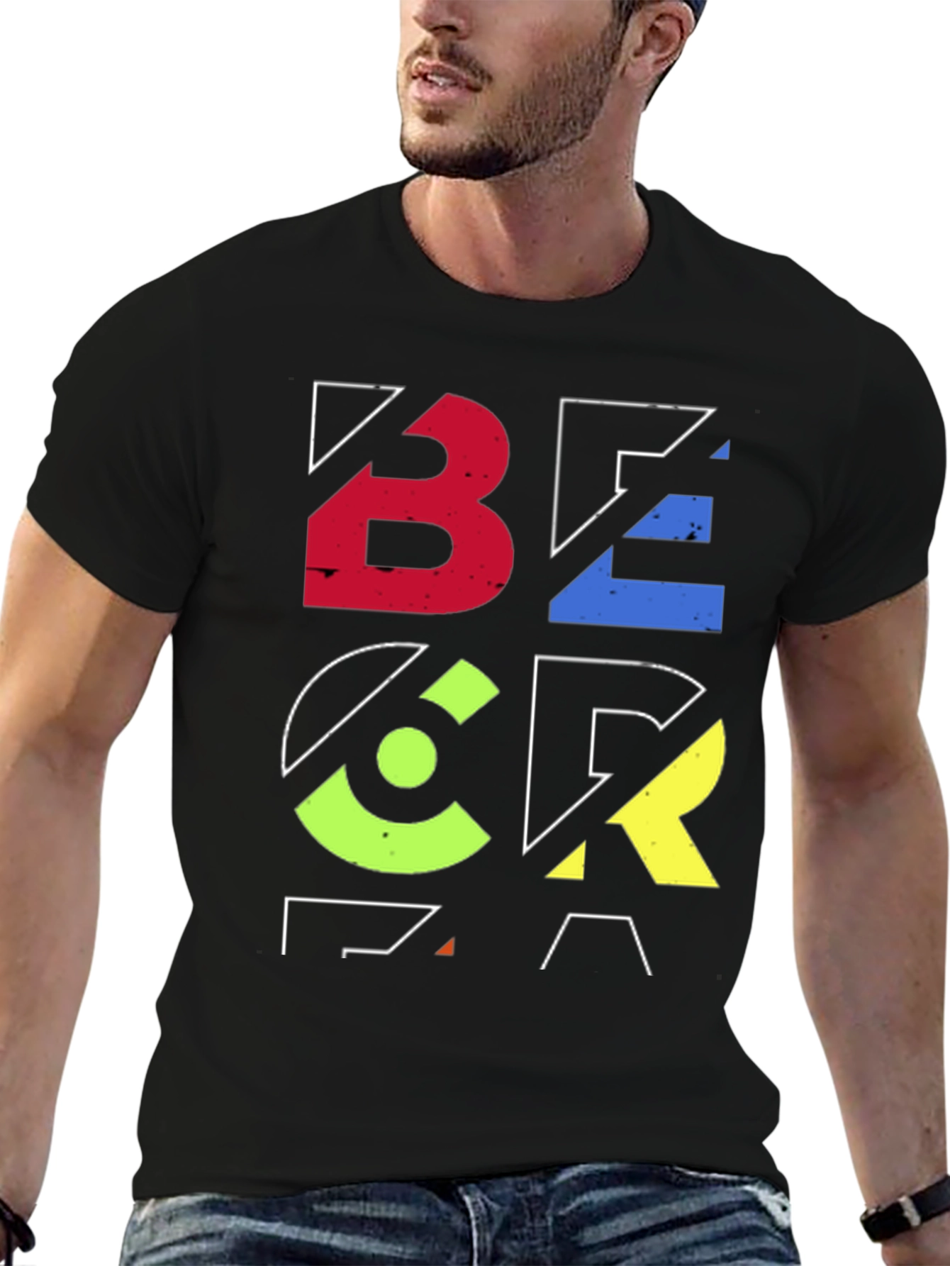 Black Geometric Graphic Print Black T-Shirt view 6