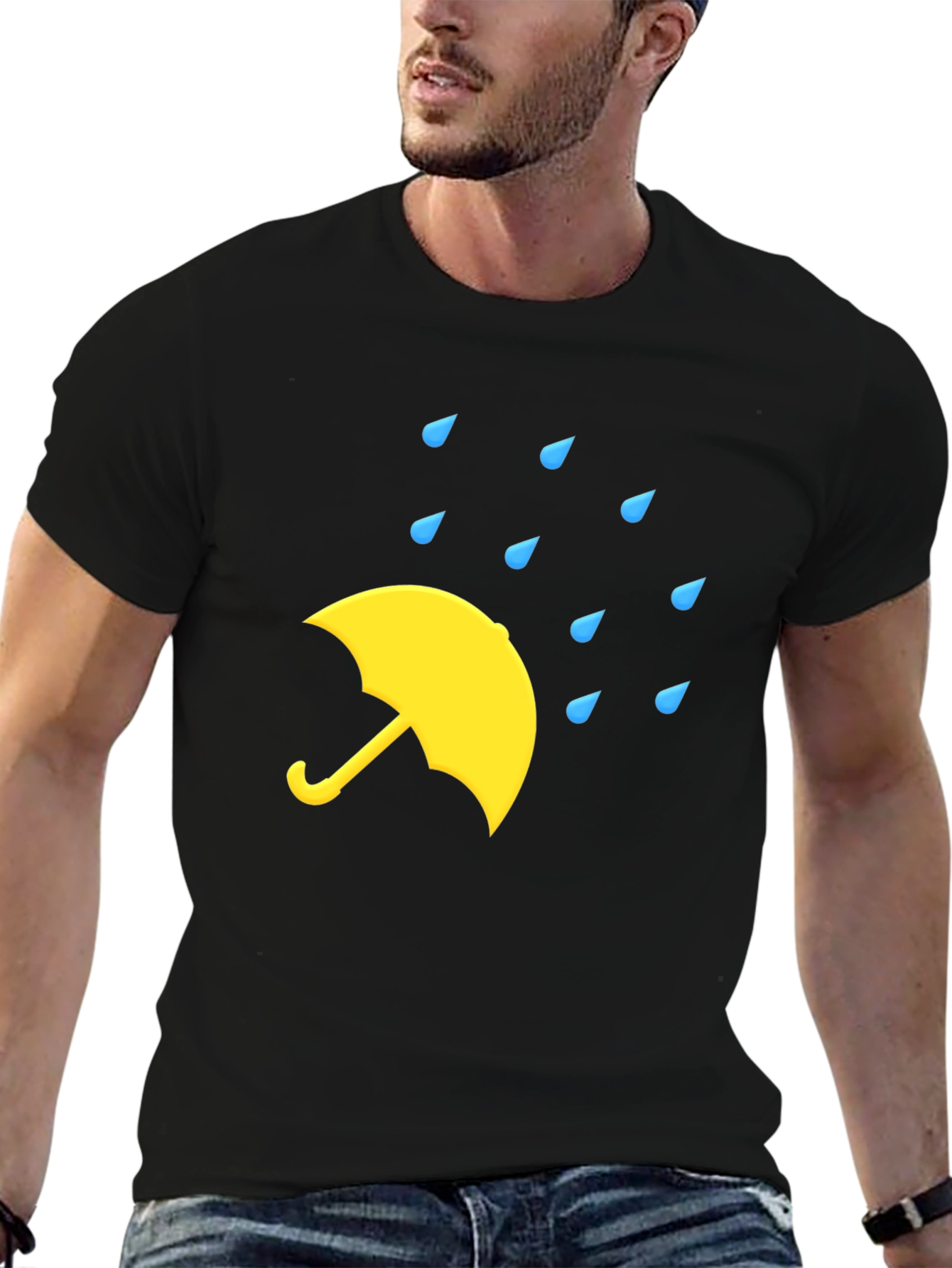 Black Rainy Day Umbrella Black T-Shirt view 6