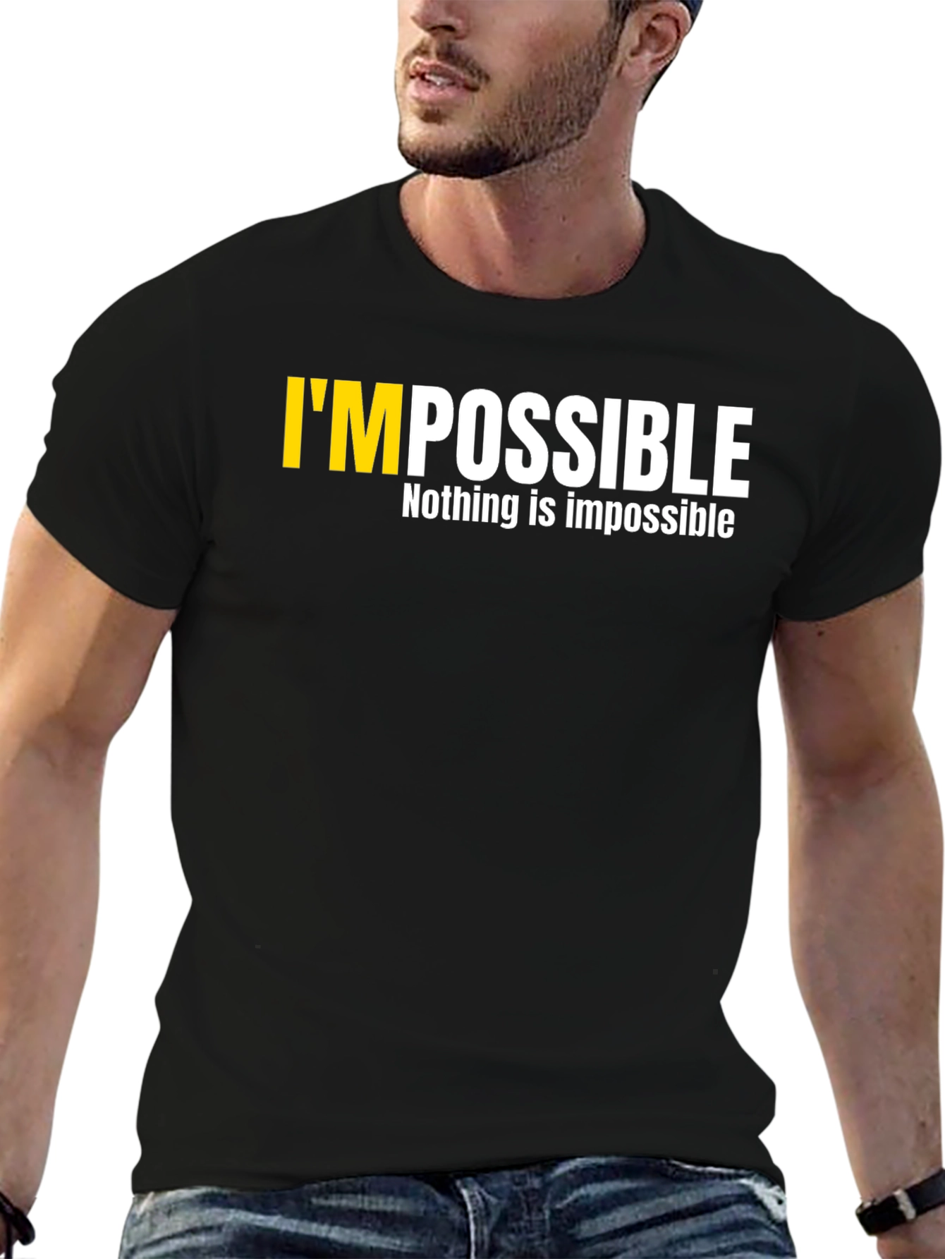 Black Motivational 'Impossible' Graphic T-Shirt - Black view 6