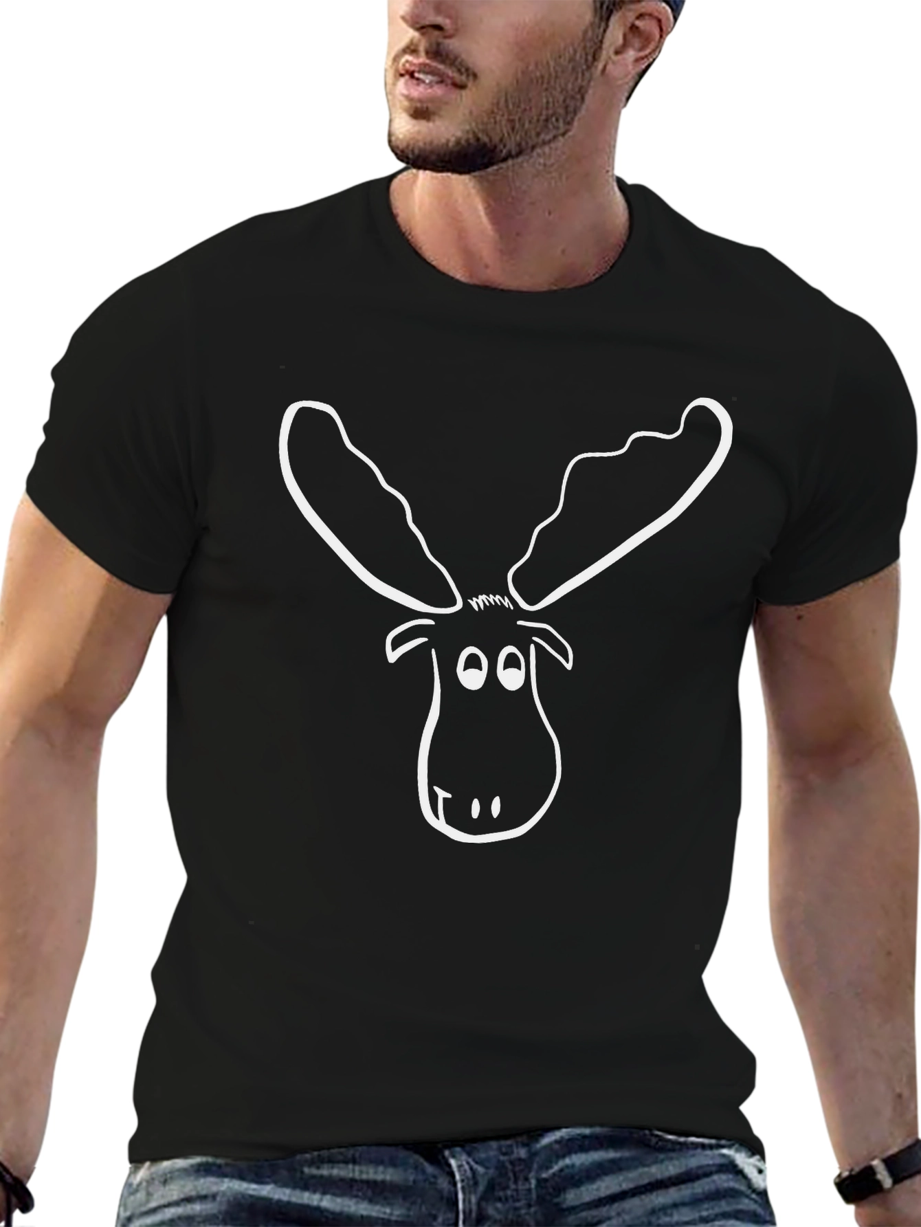 Black Funny Moose Graphic Tee - Black Casual T-Shirt view 6