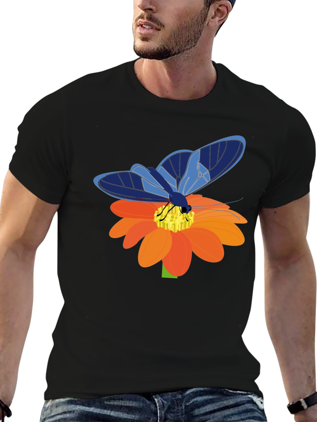 Black Butterfly on Flower Graphic T-Shirt view 6