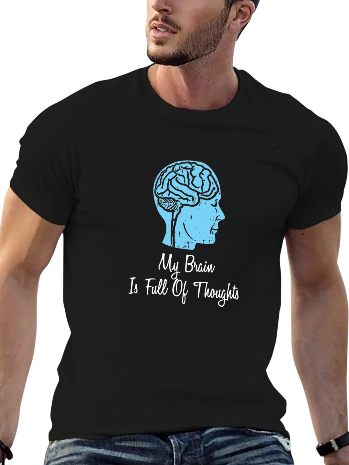 Black Brain Thoughts Graphic T-Shirt - Unique Design view 6