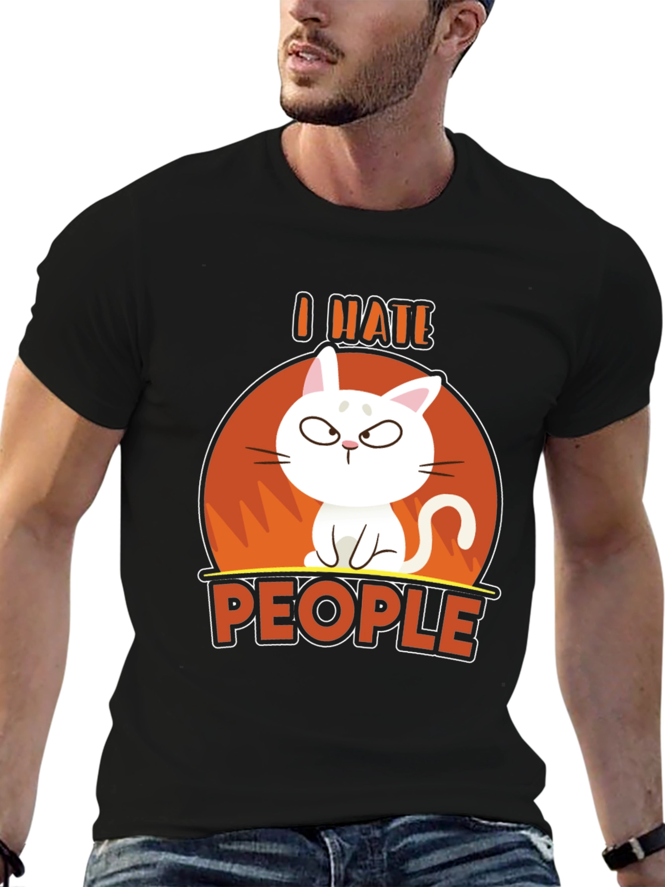 Black I Hate People Cat Graphic T-Shirt view 6