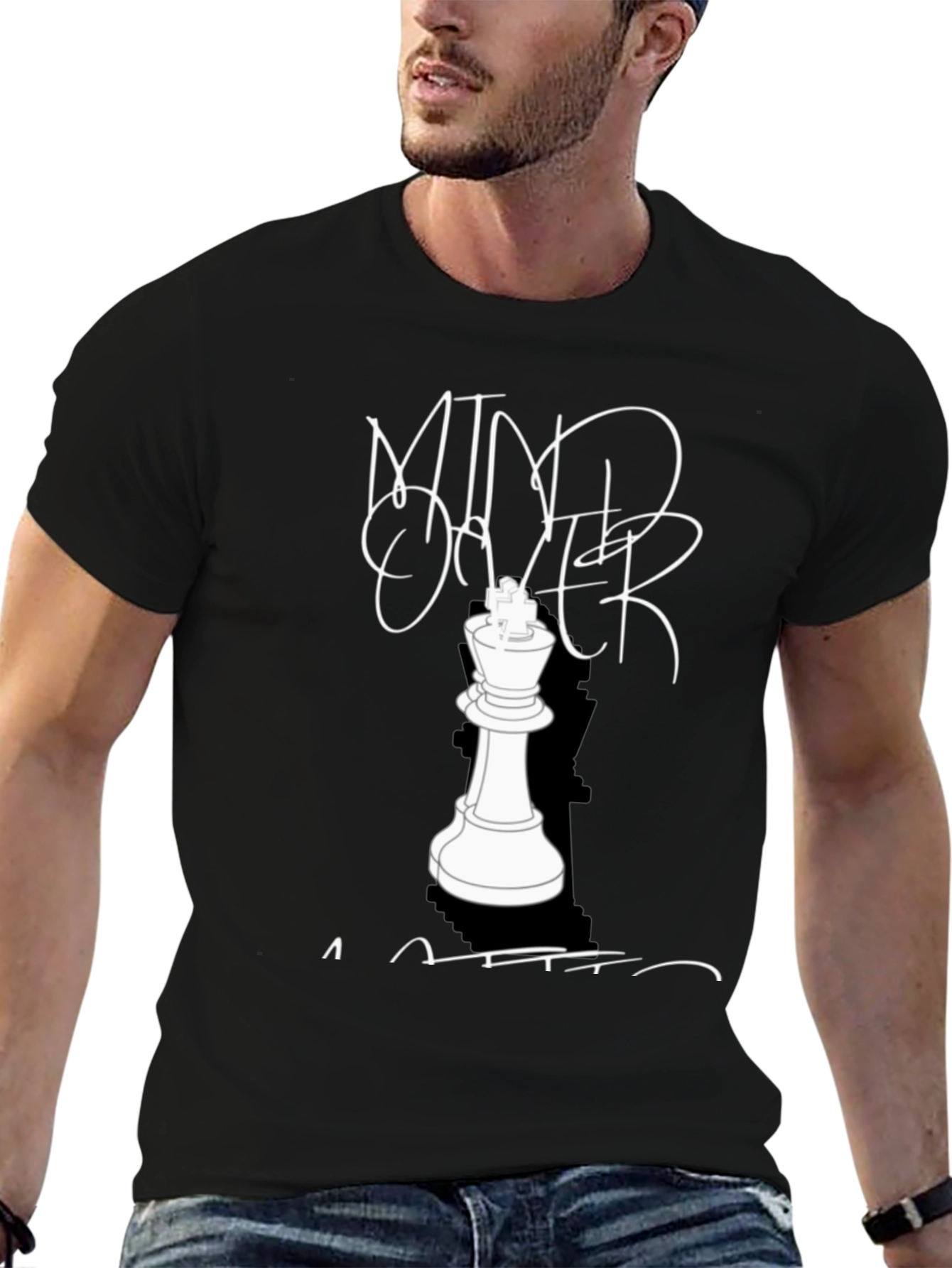 Black Mind Over Matter Chess King T-Shirt - Stylish Graphic Tee view 6