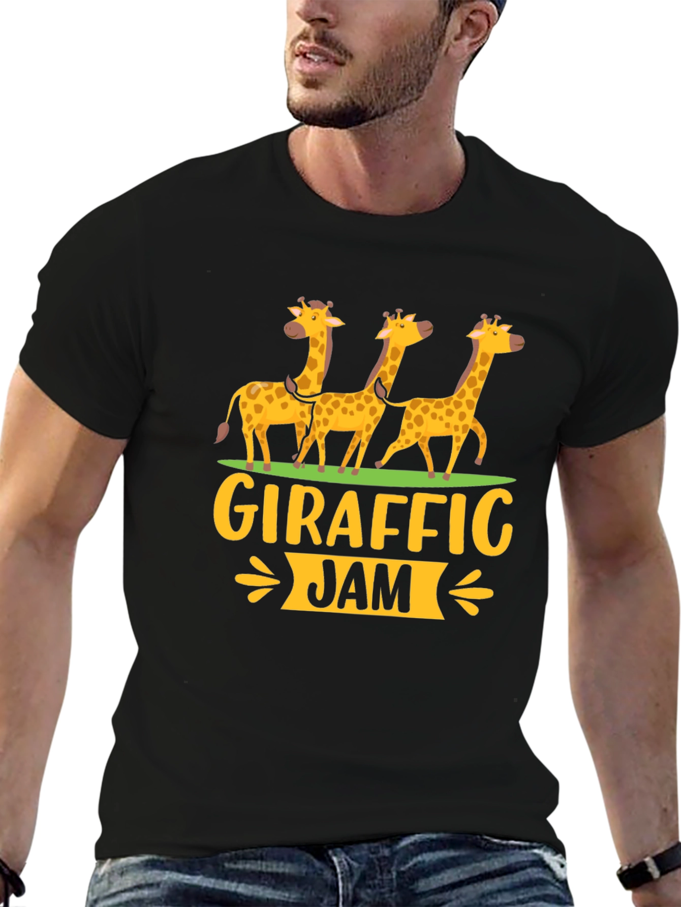Black Giraffe Jam T-Shirt, Fun Giraffe Graphic Tee view 6