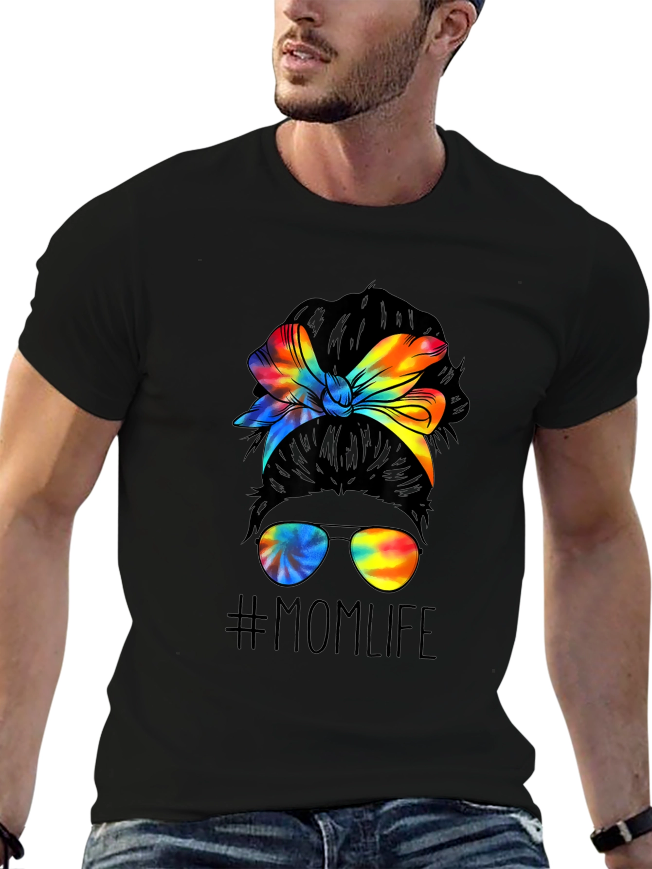 Black Mom Life Tie Dye Messy Bun Graphic Tee view 6
