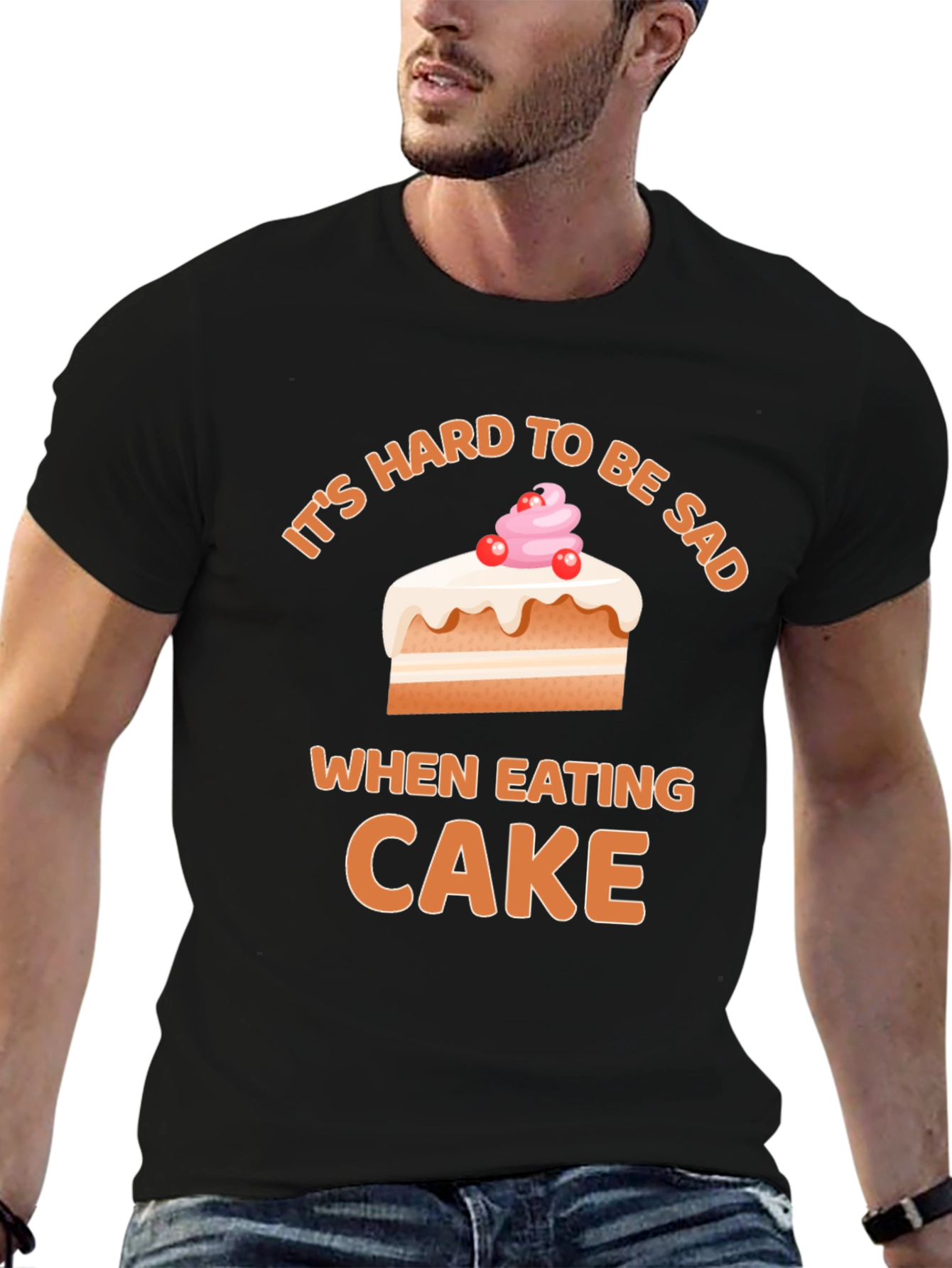 Black It's Hard To Be Sad When Eating Cake T-Shirt view 6