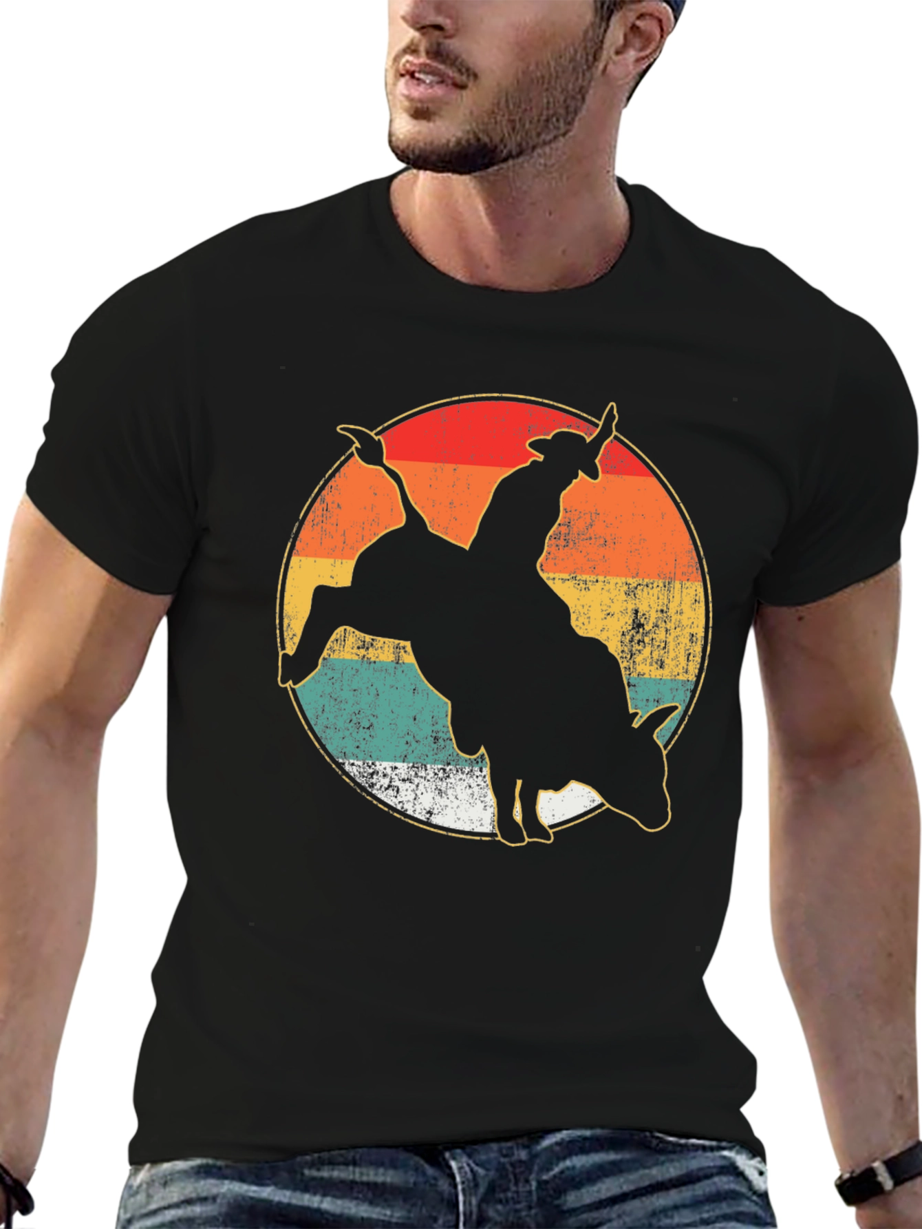 Black Retro Rodeo Bull Rider Graphic Tee view 6