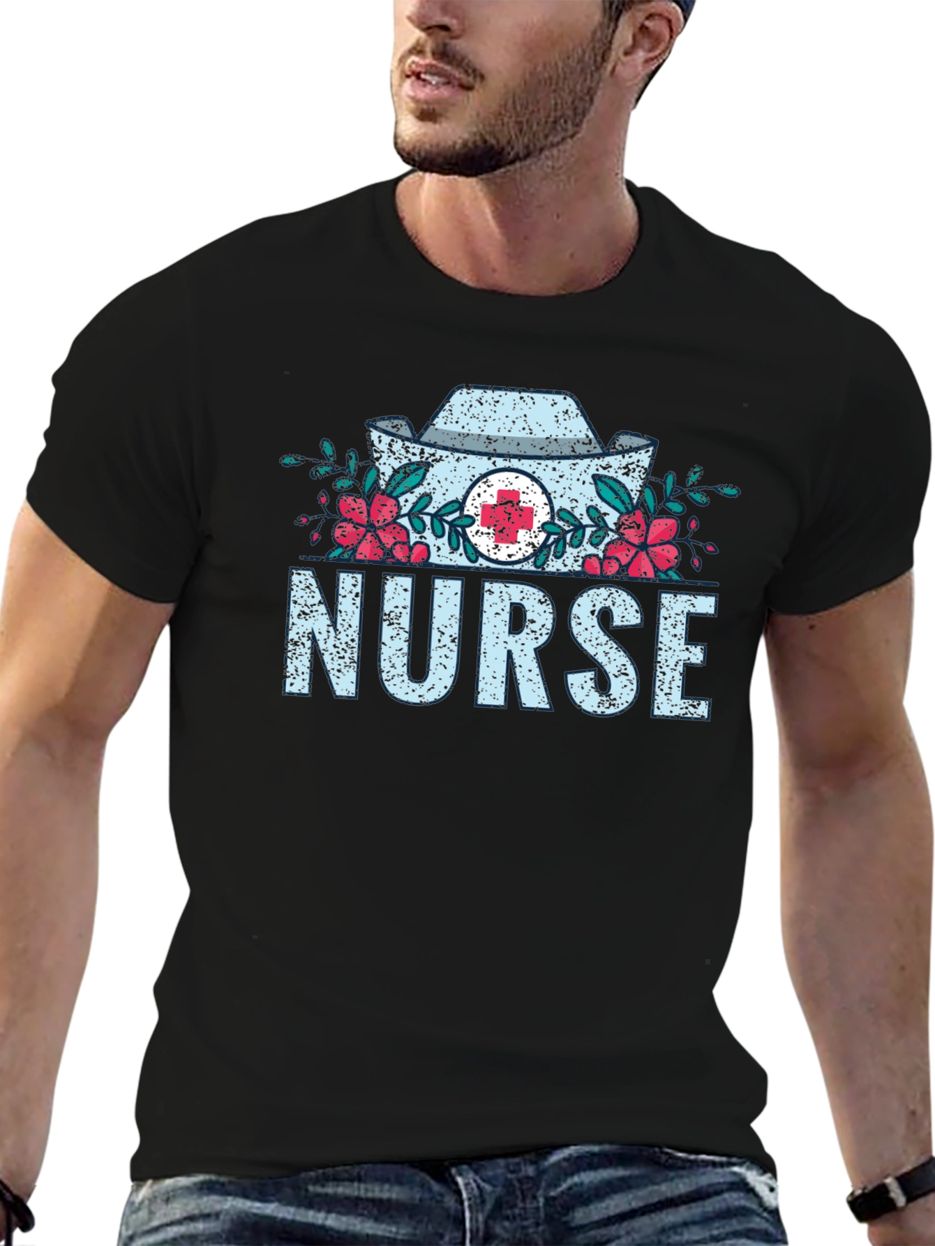 Black Nurse Floral Graphic T-Shirt - Black view 6