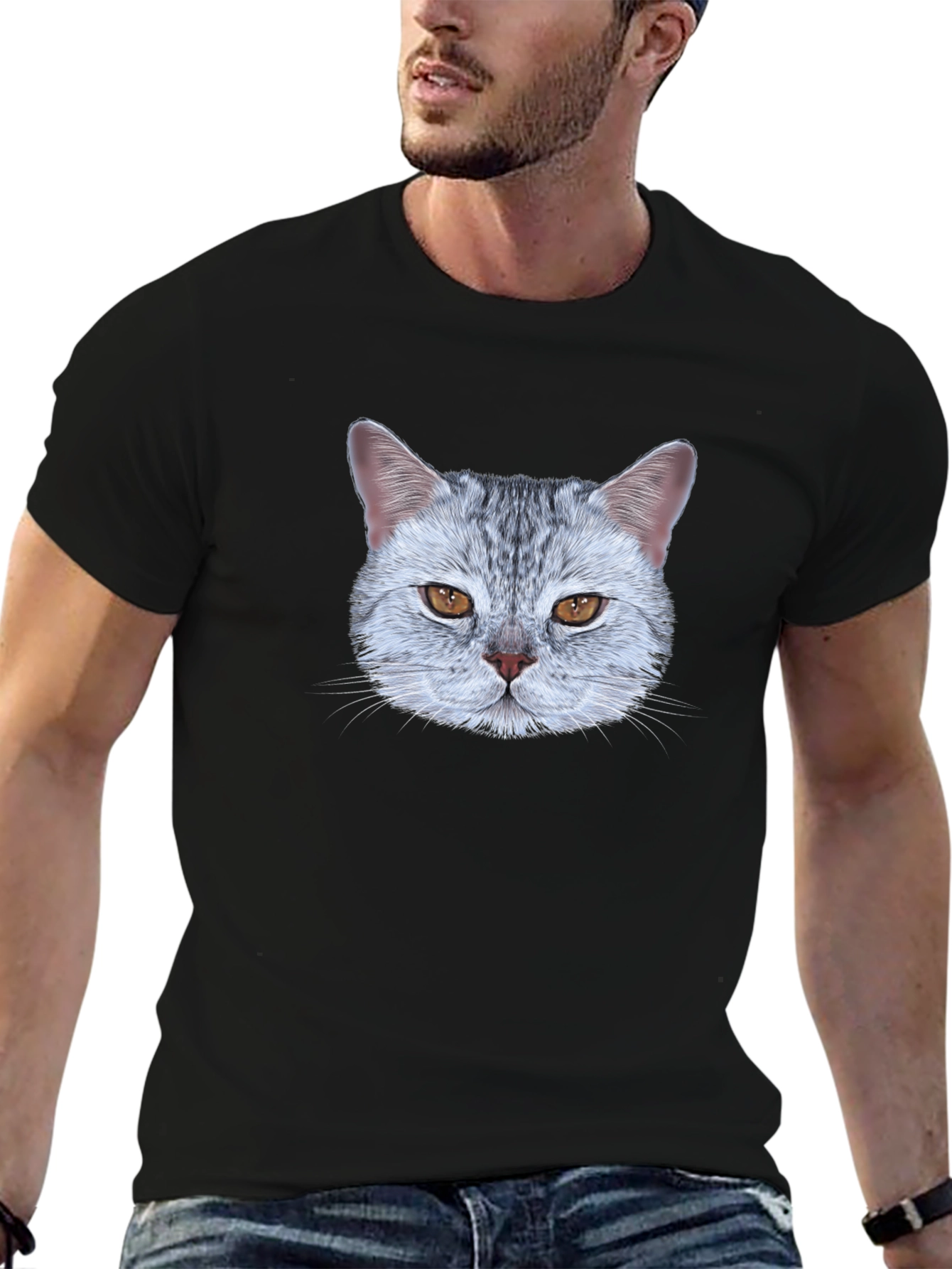 Black Cat Face Graphic Tee - Unique Design view 6