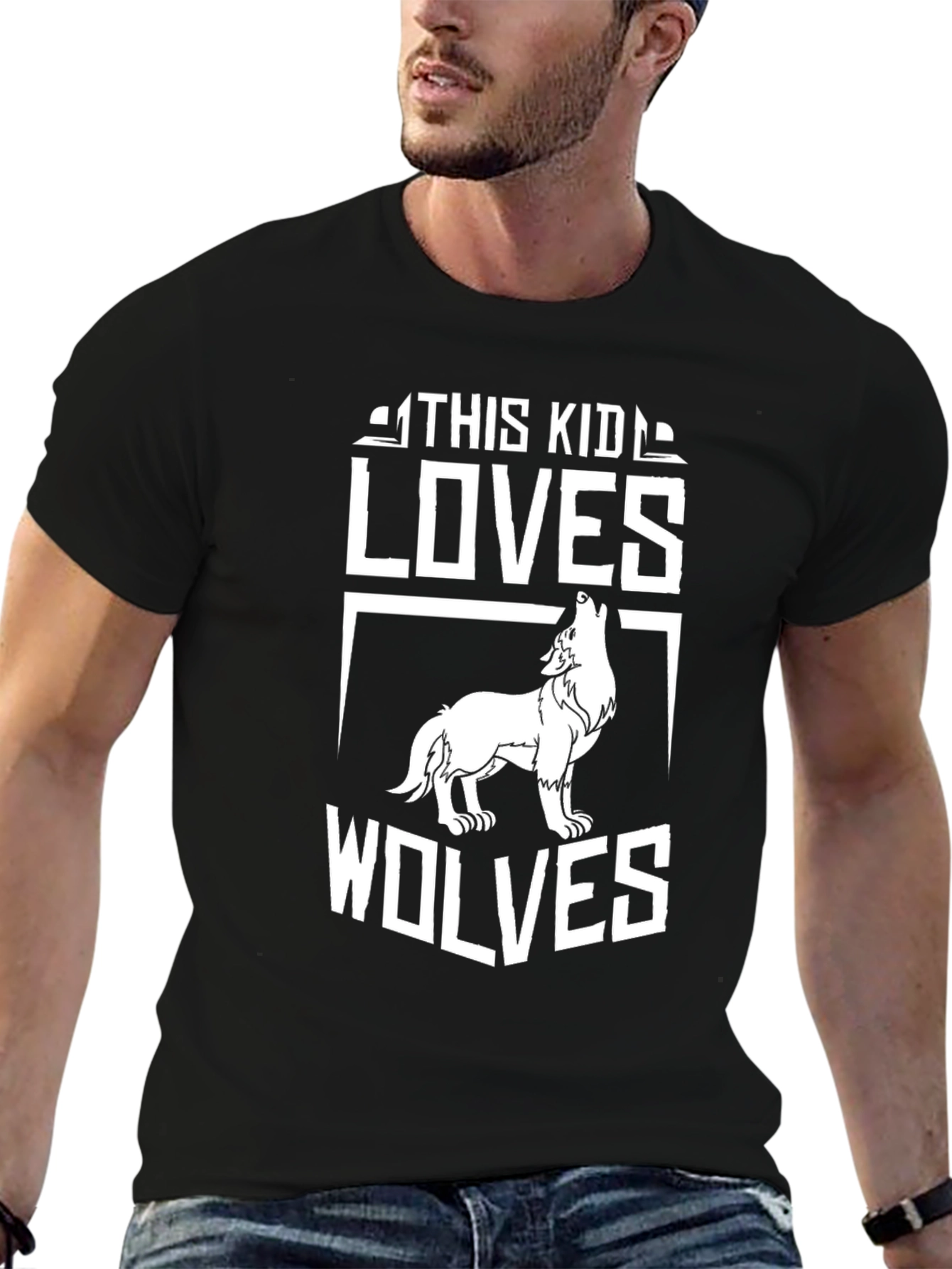 Black This Kid Loves Wolves Black Graphic T-Shirt view 6