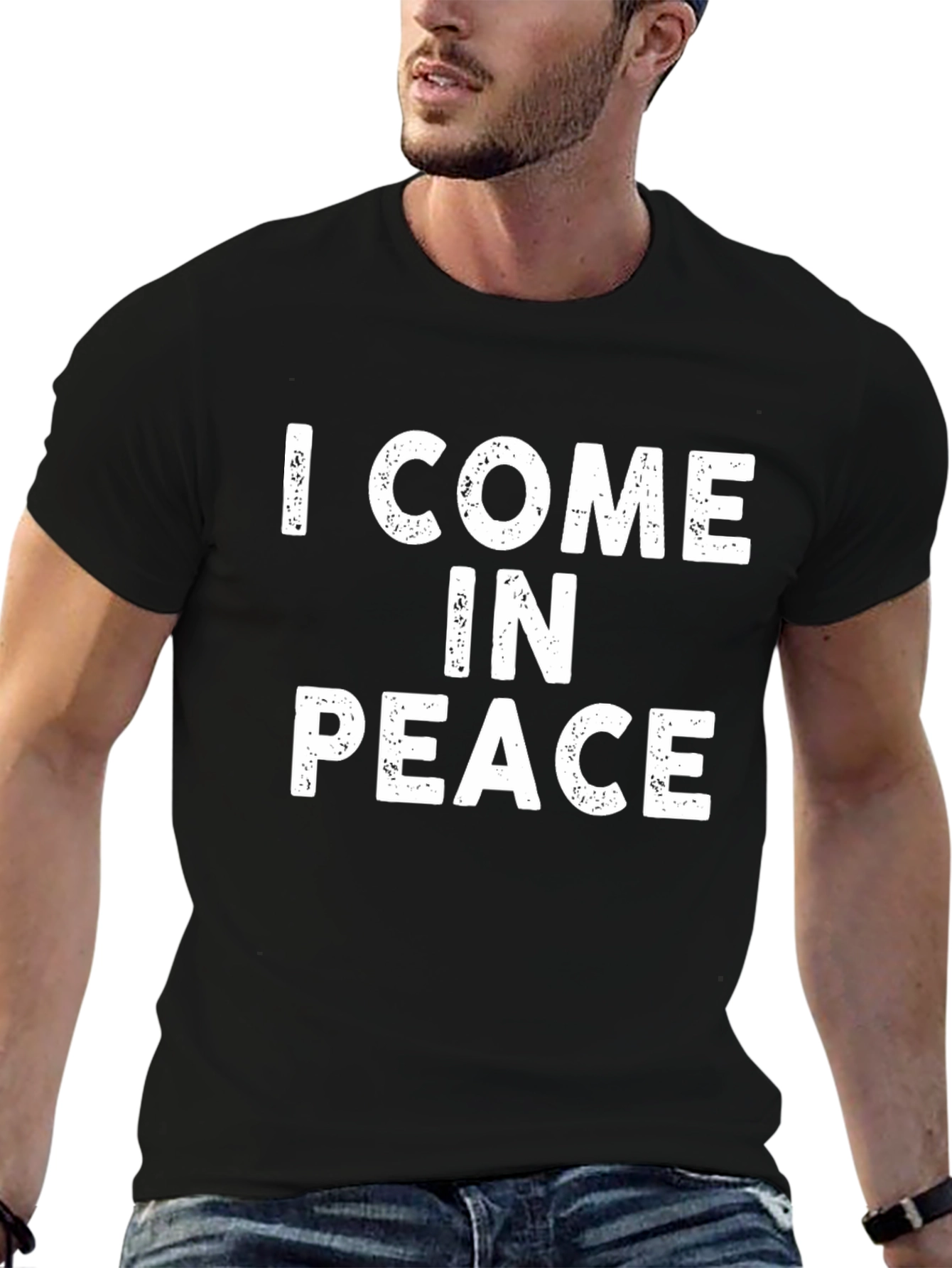 Black I Come In Peace Black Graphic Tee view 6