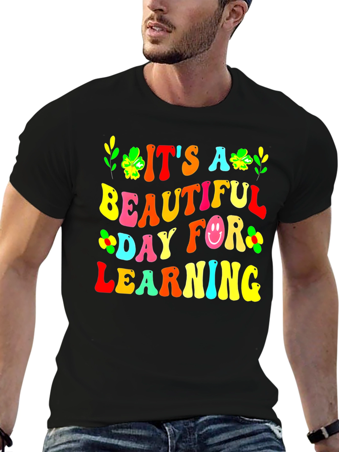 Black It's A Beautiful Day For Learning Teacher T-Shirt view 6