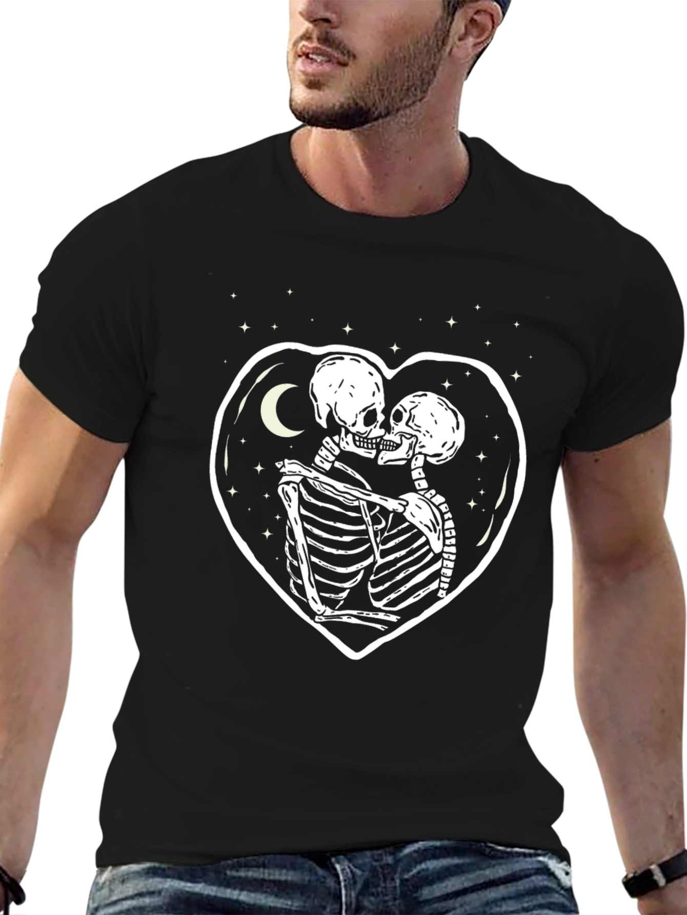 Black Skeleton Lovers T-Shirt - Gothic Valentine's Day view 6