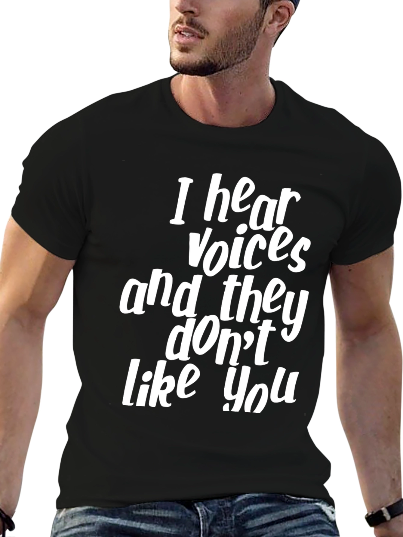 Black Funny "I Hear Voices" Graphic Tee - Black view 6