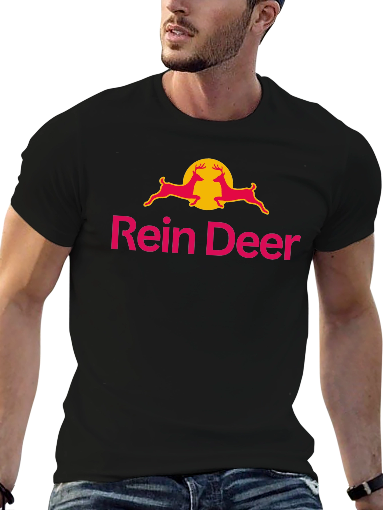 Black Rein Deer Funny T-Shirt - Novelty Graphic Tee view 6