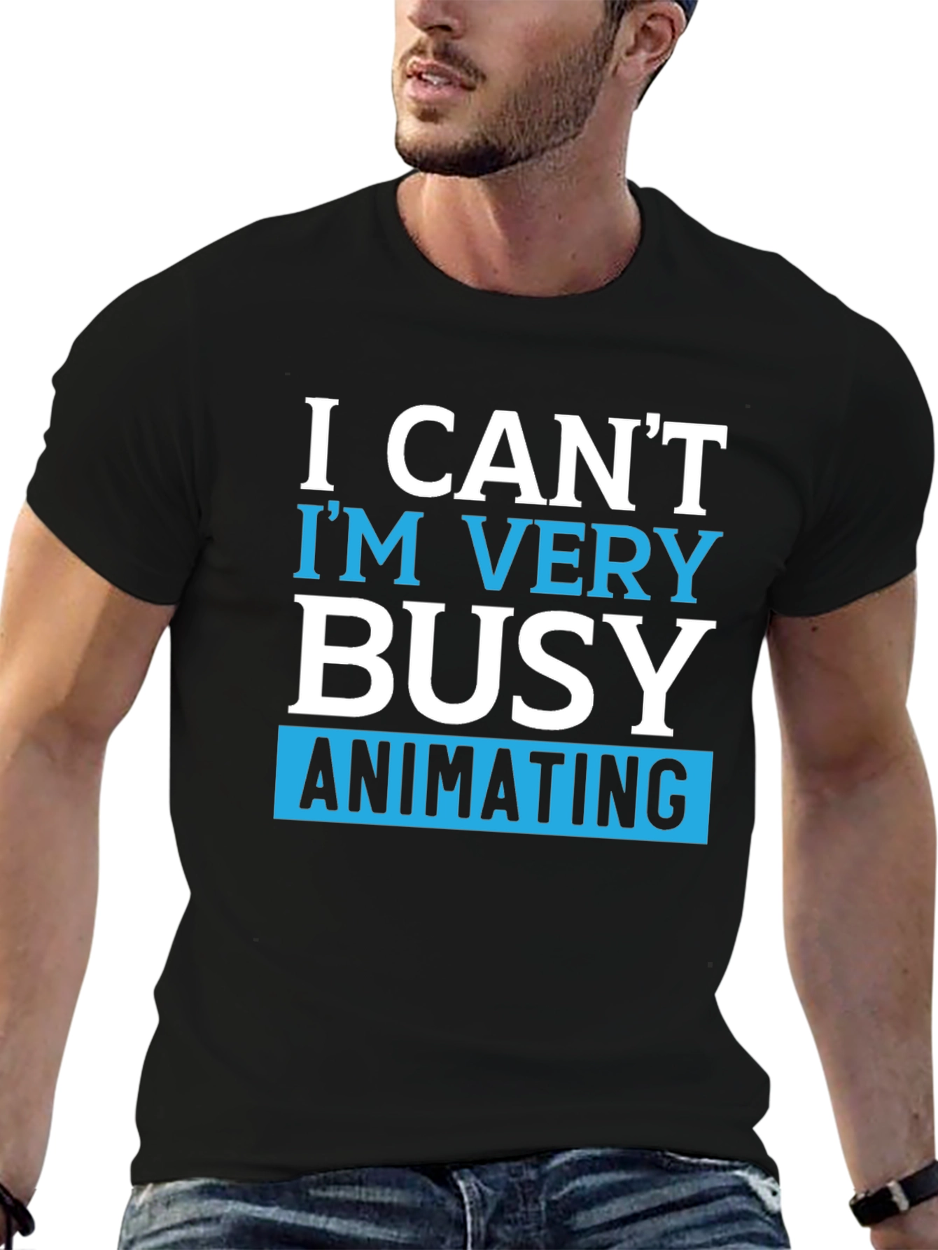 Black Funny Animating T-Shirt - I Can't I'm Very Busy view 6