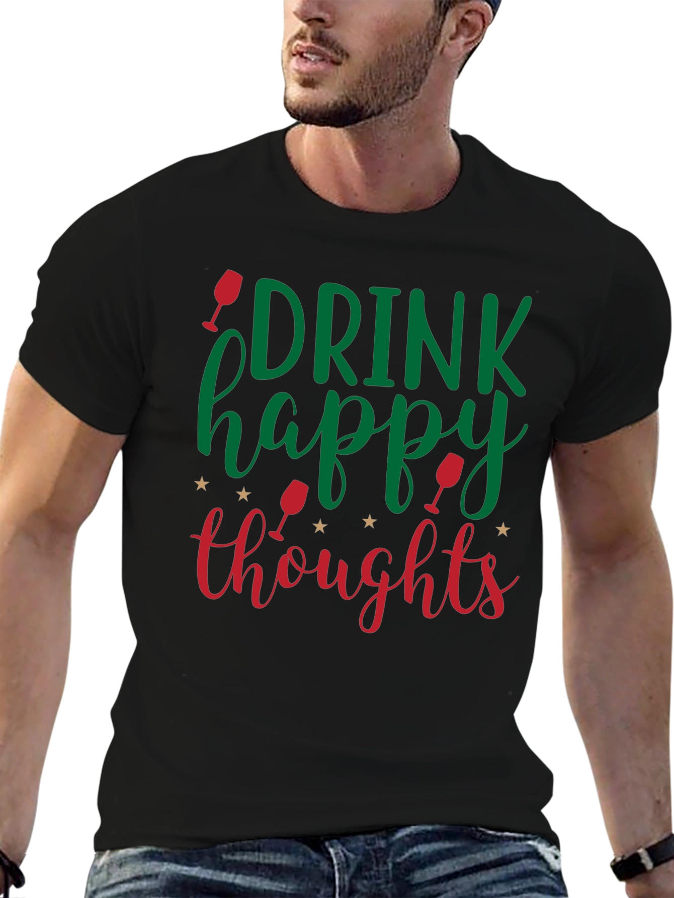 Black Drink Happy Thoughts Graphic Tee - Black view 6