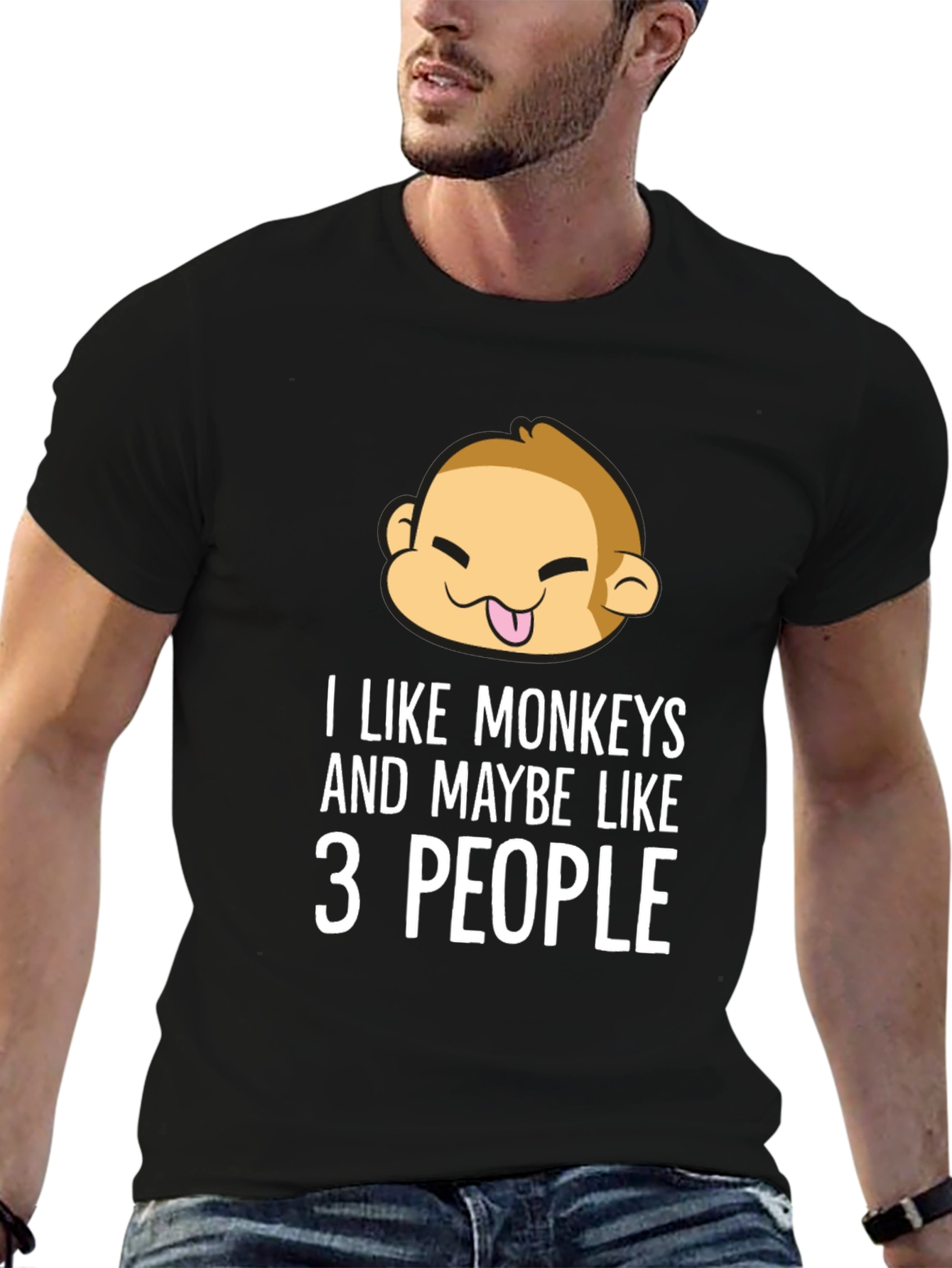 Black Funny Monkey Lover T-Shirt - I Like Monkeys and Maybe Like 3 People view 6