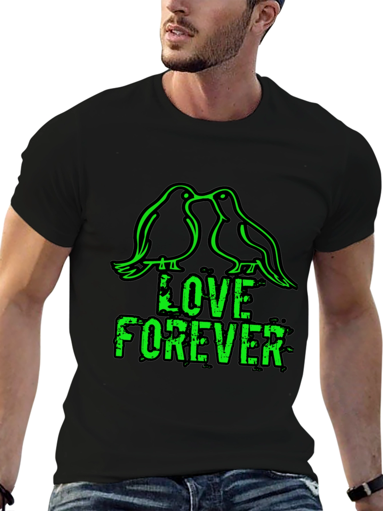 Black Love Forever T-Shirt - Birds & Grunge Style view 6
