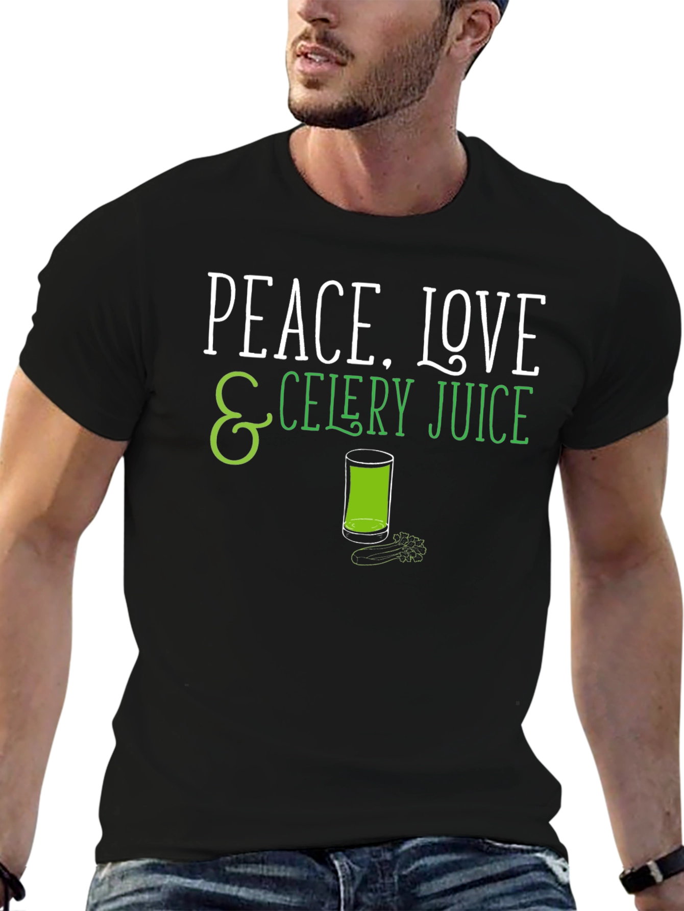 Black Peace Love Celery Juice Black Graphic T-Shirt view 6