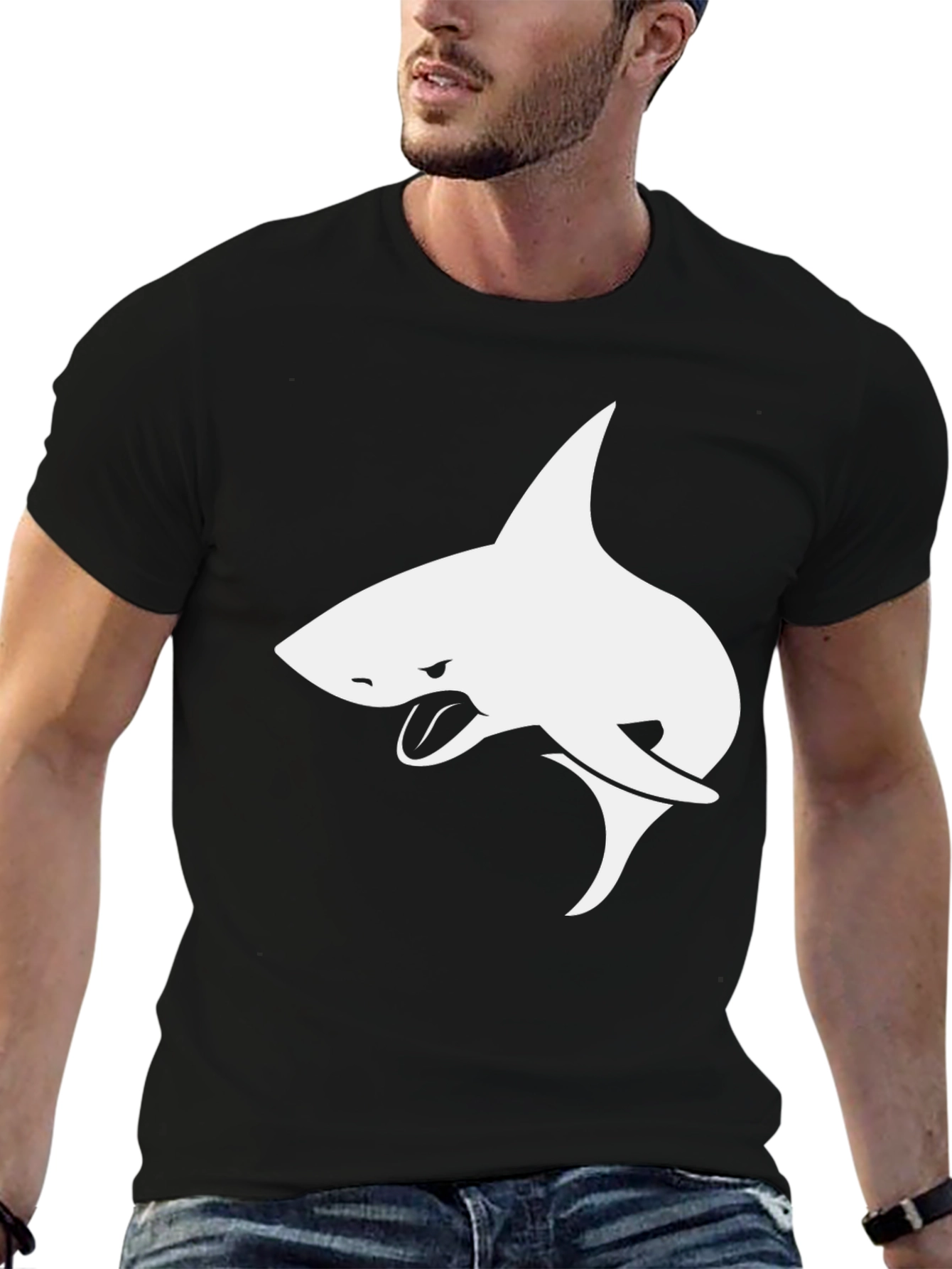 Black Shark Graphic Black T-Shirt - Men's Casual Wear view 6