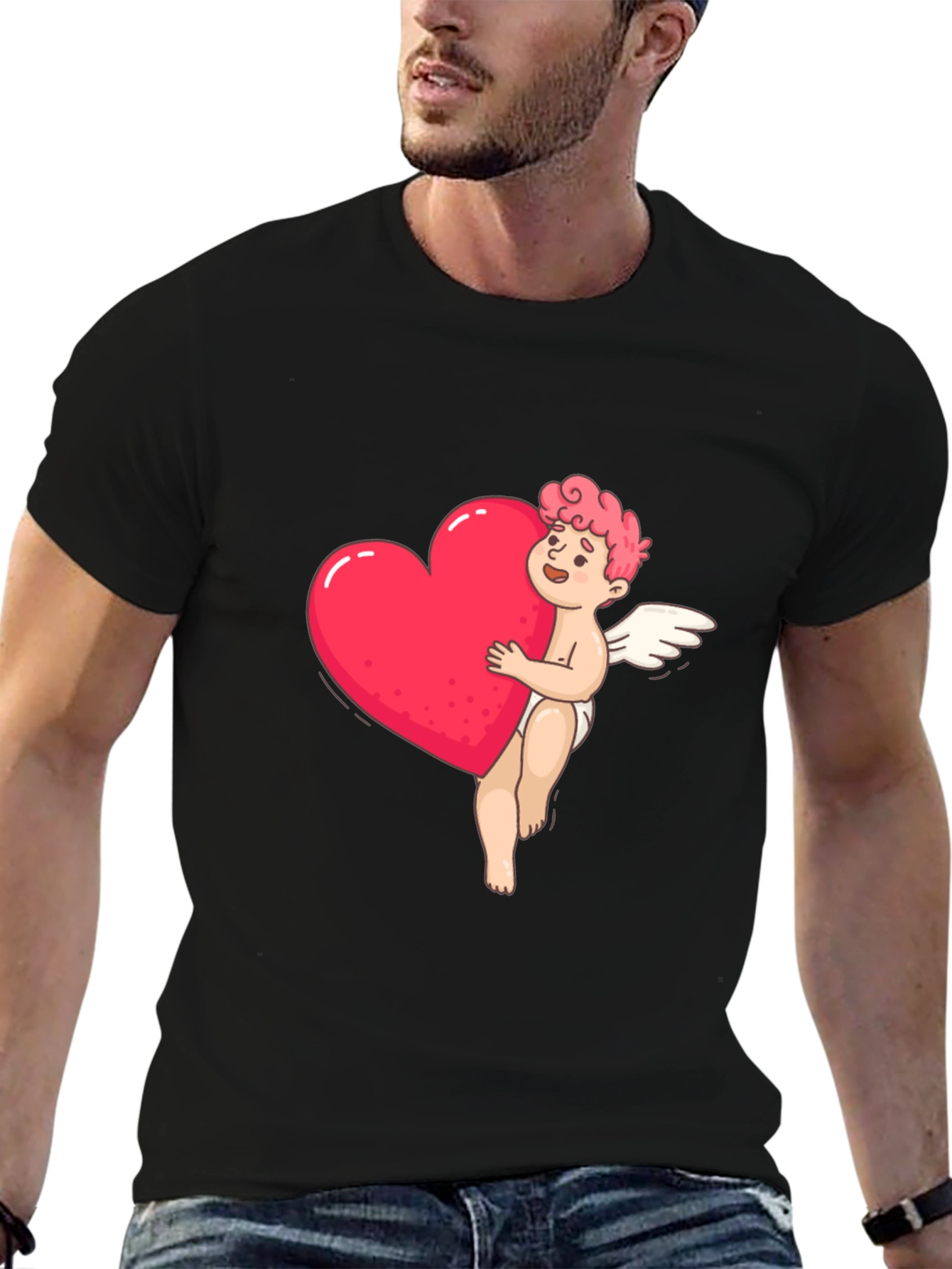 Black Cupid Heart Graphic Tee - Black view 6