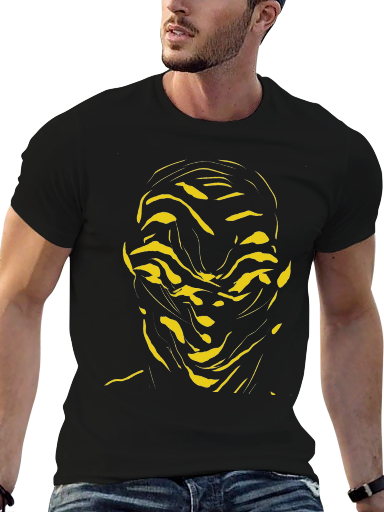 Abstract Face Graphic Tee - Black Cotton Shirt - 6