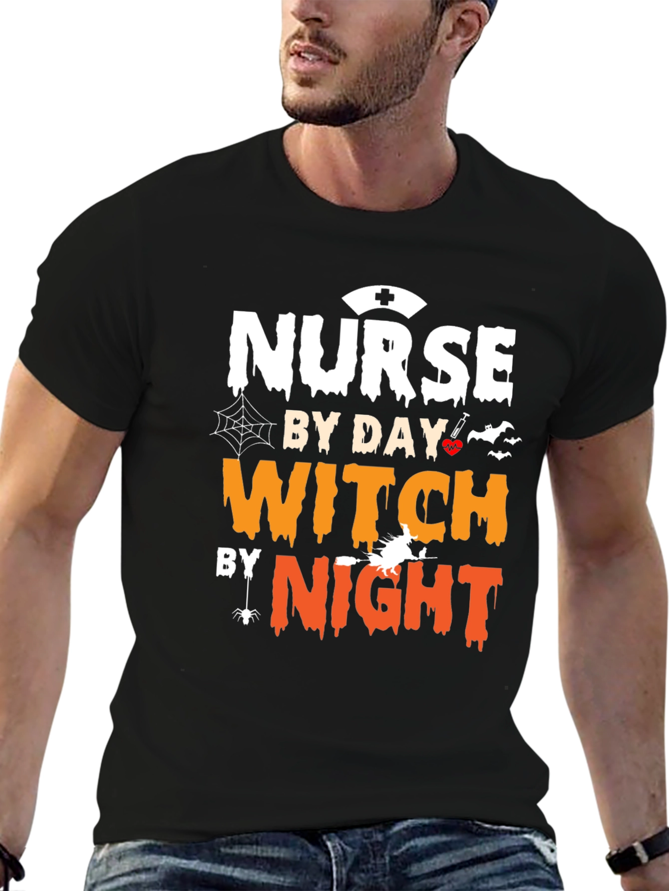 Black Nurse By Day Witch By Night Halloween T-Shirt view 6