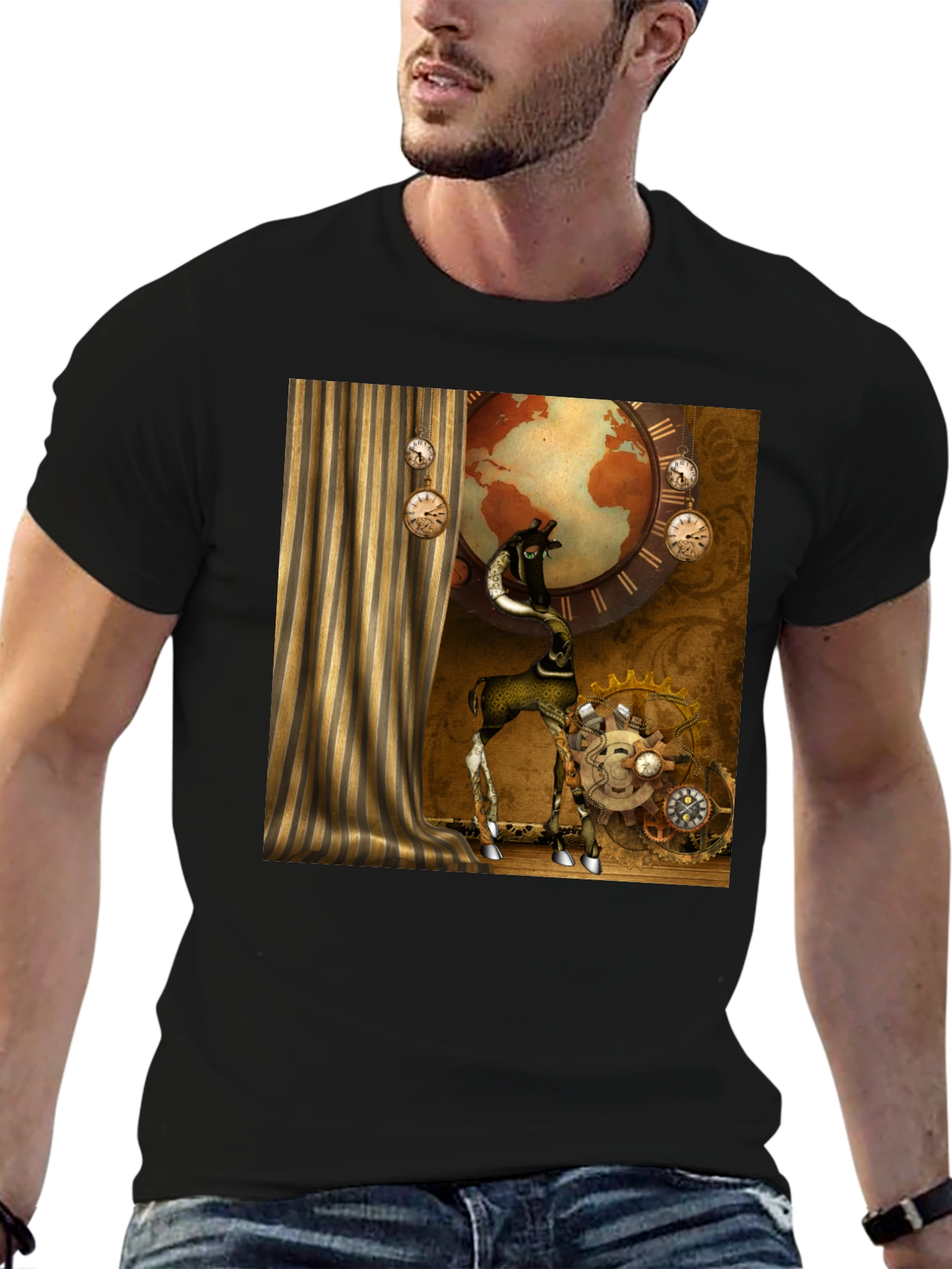 Black Steampunk Giraffe T-Shirt view 6