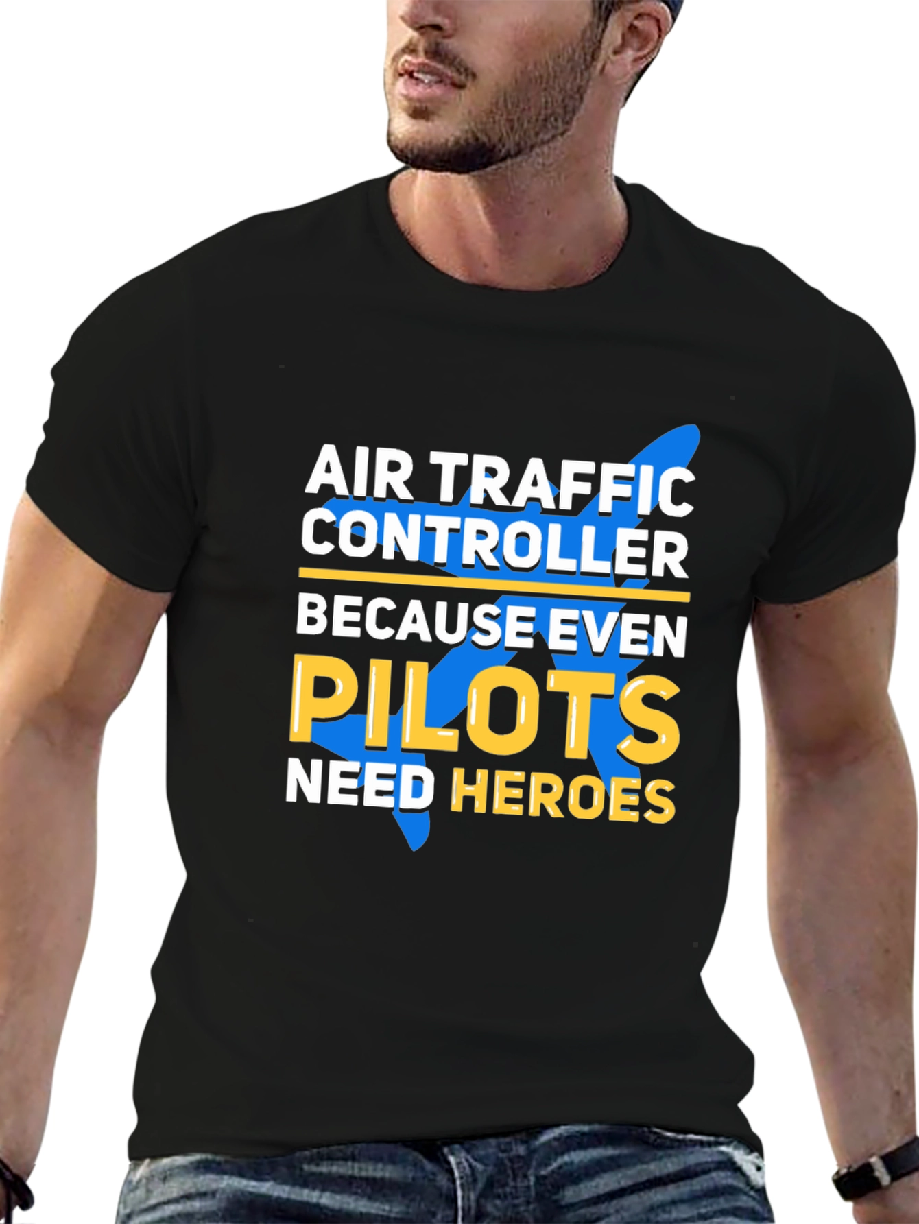Black Air Traffic Controller Pilot Hero T-Shirt view 6